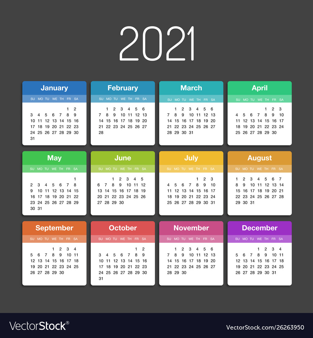 Calendar 2021 Year Template Day Planner In This Vector Image