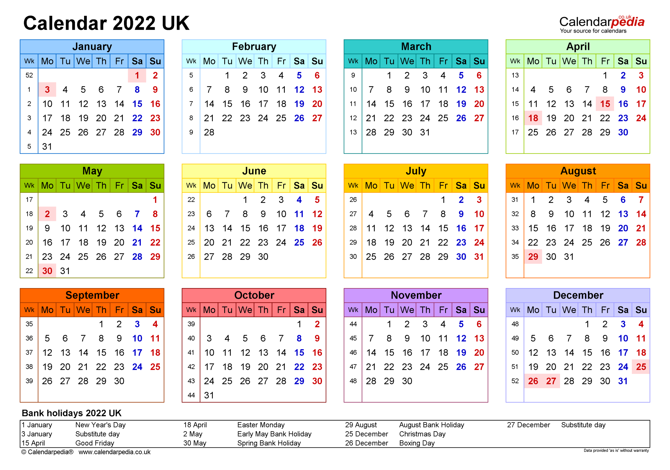 Calendar 2022 (Uk) - Free Printable Pdf Templates