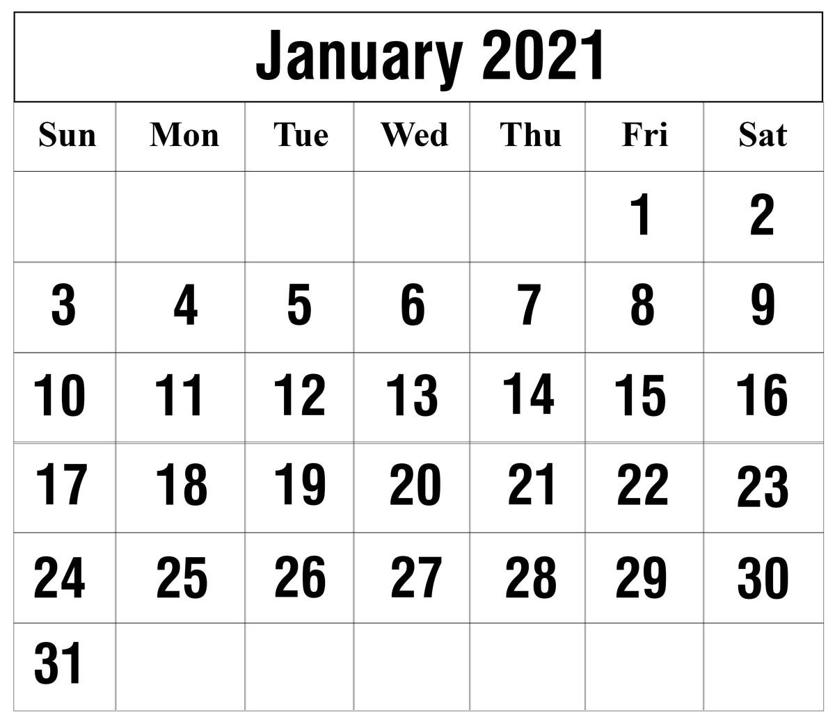 Calendar For January 2021 Project | Monthly Calendar