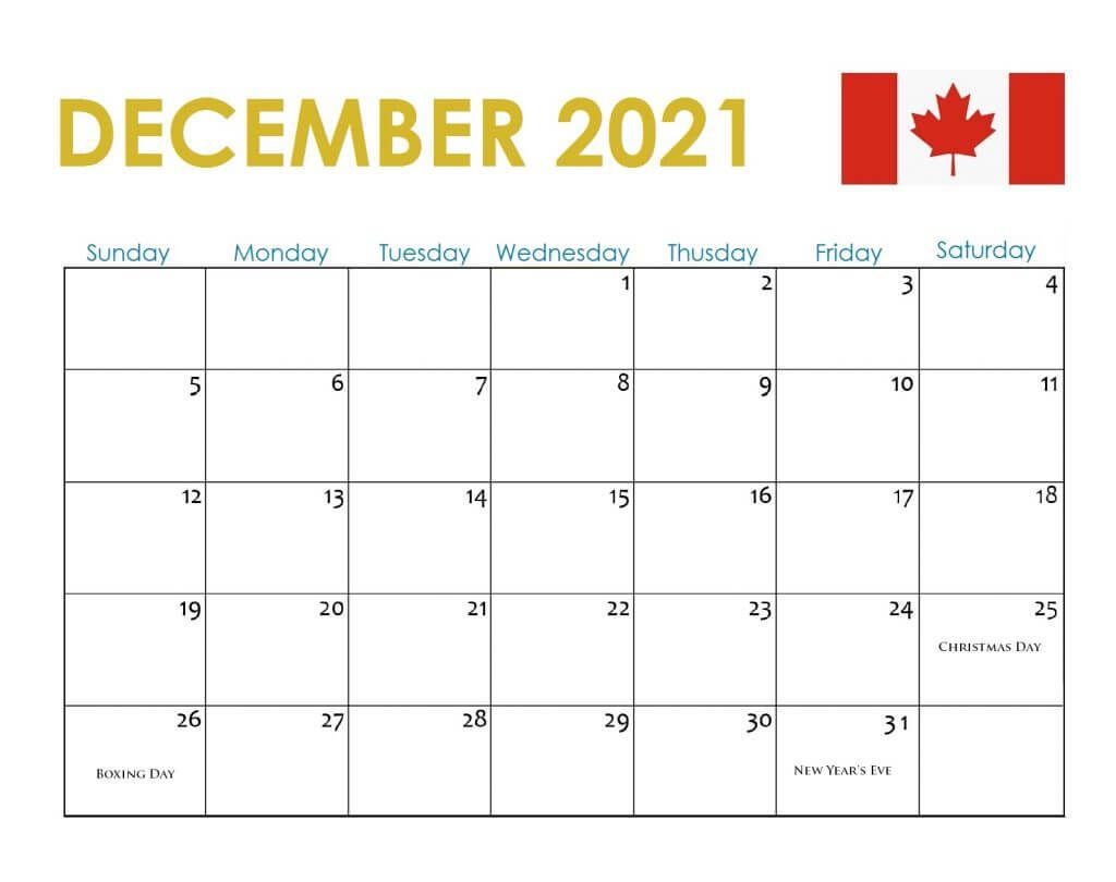 Canada December 2021 Holidays Calendar | Holiday Calendar