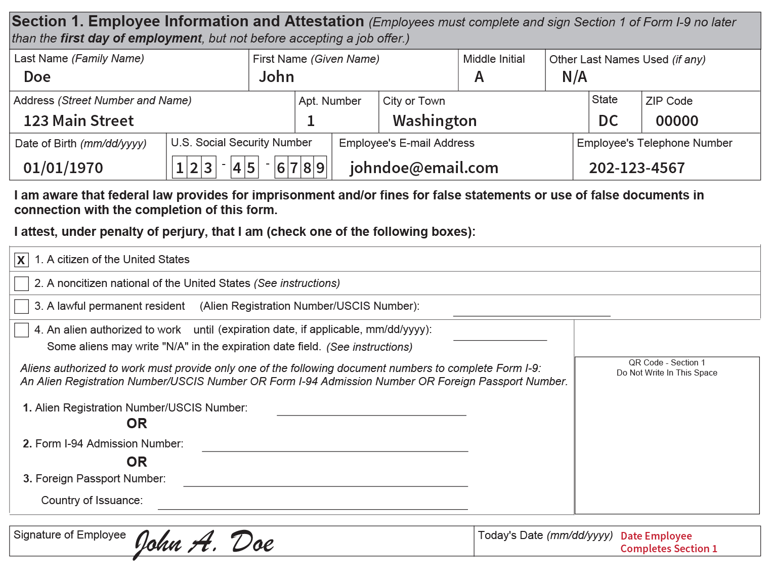 Completing Section 1, Employee Information And Attestation