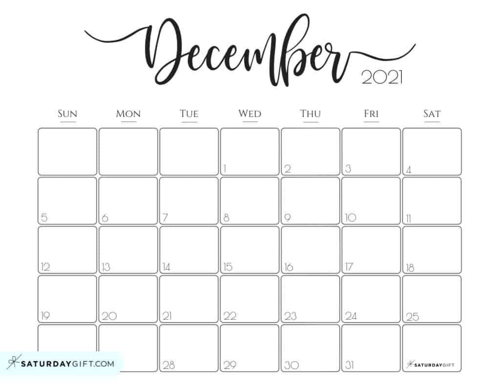 Cute (&amp; Free!) Printable December 2021 Calendar | Saturdaygift