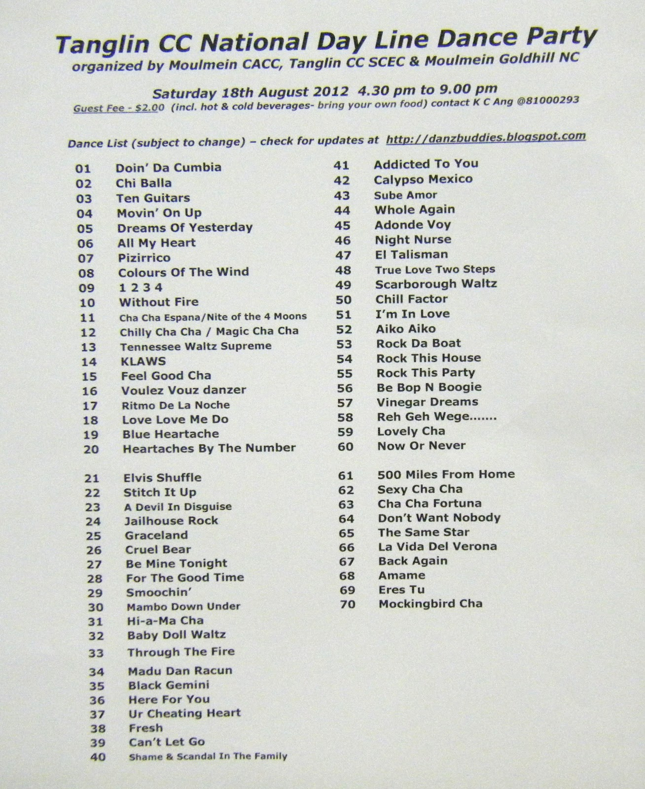 Danzbuddies: Dancelist For National Day Party - 11Th August 2012