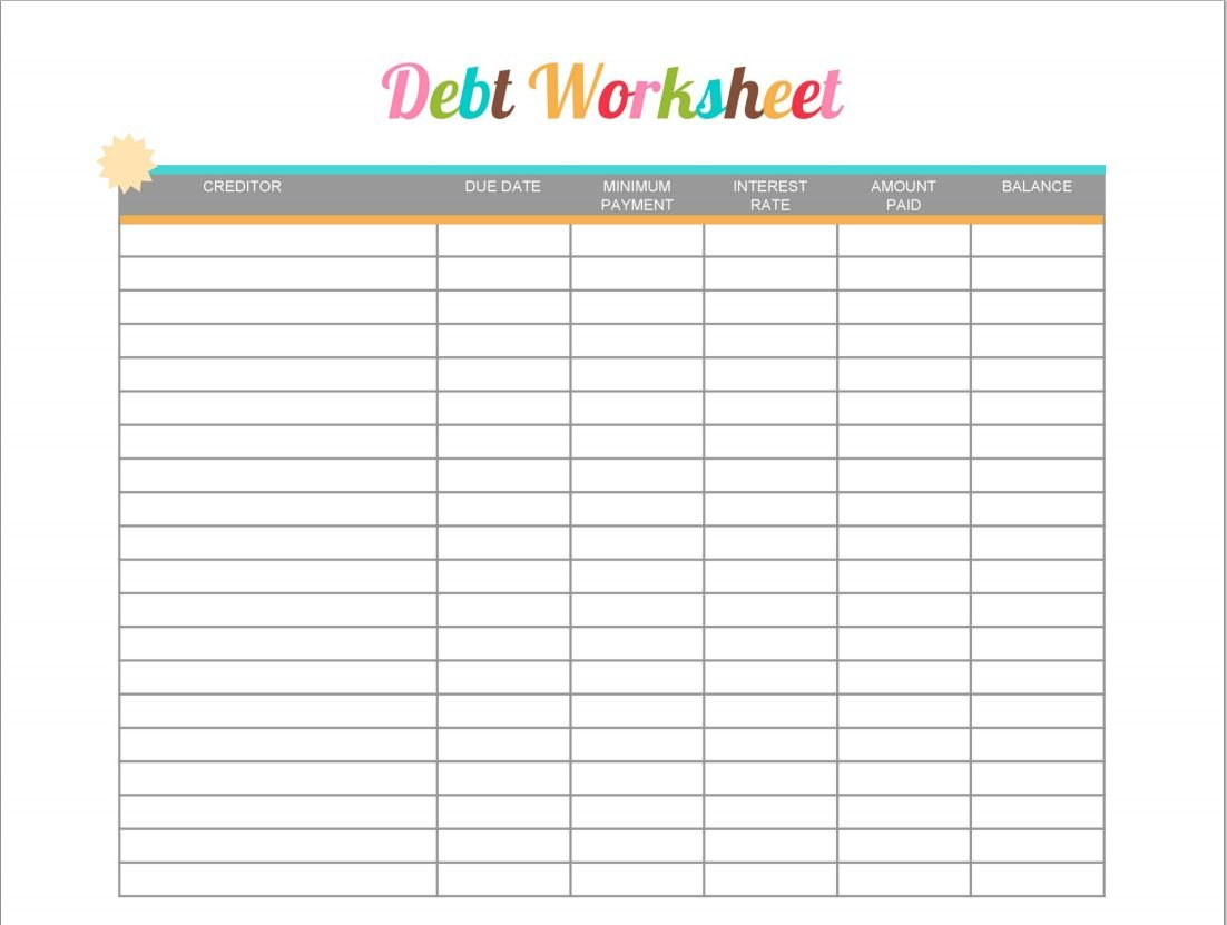 Debt Worksheet Printable - Free Printable #Printable Shared