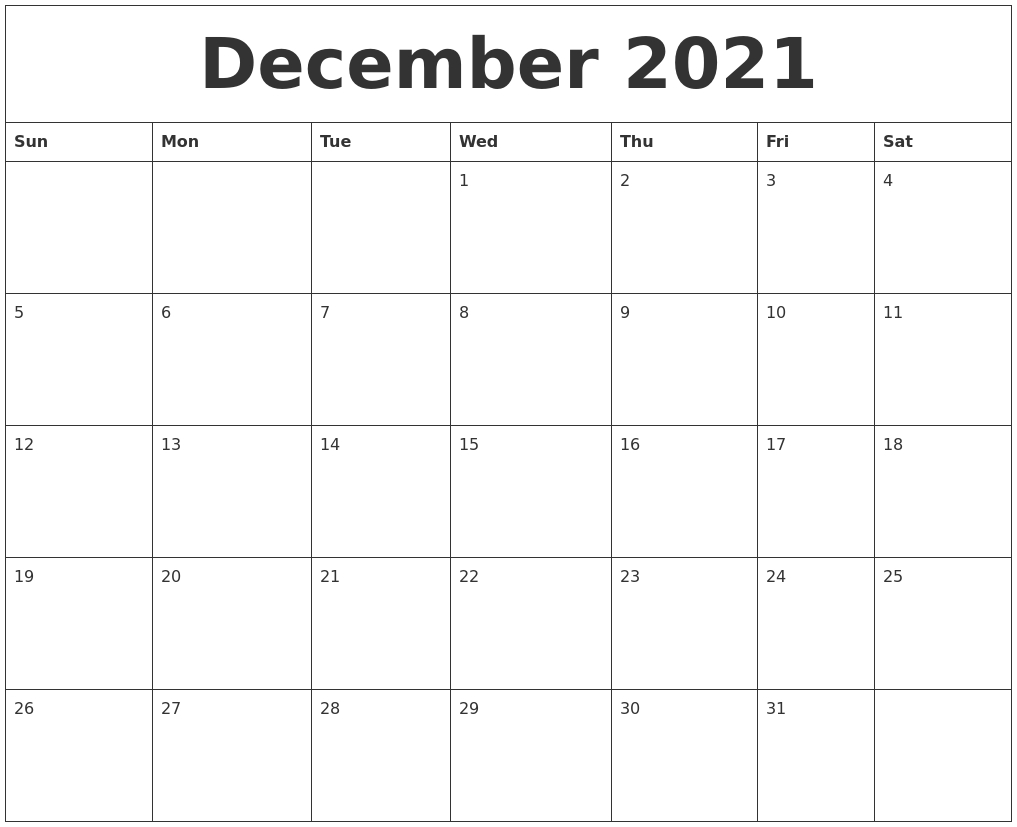 December 2021 Calendar