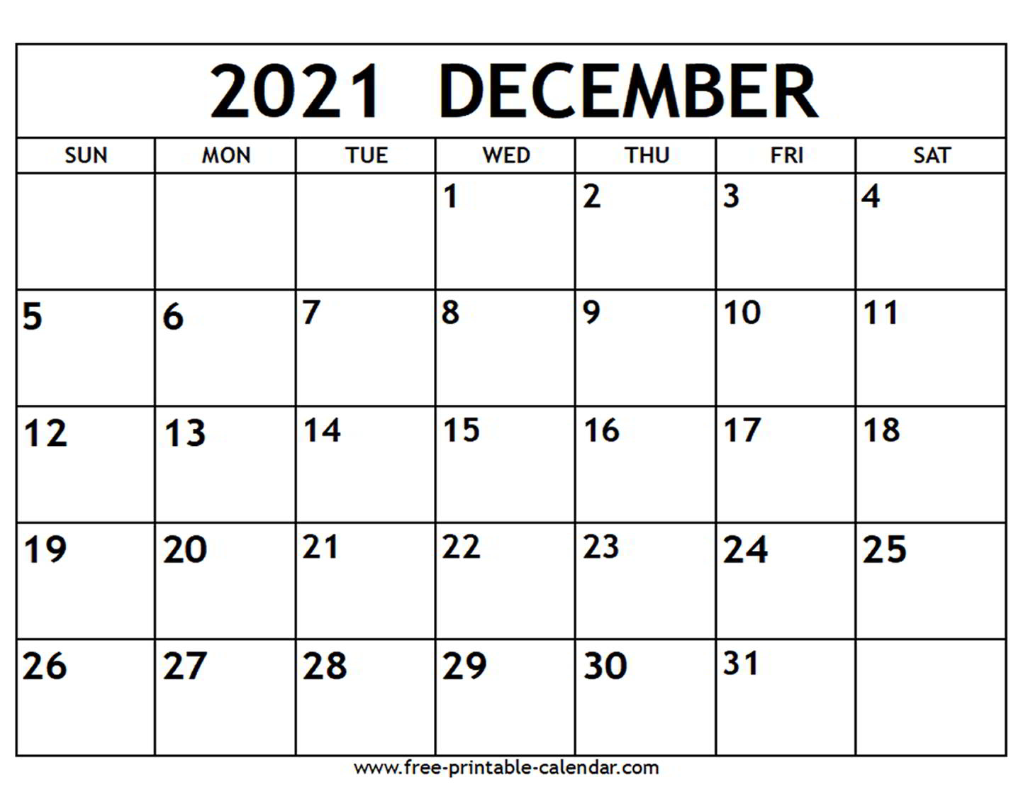 December 2021 Calendar Printable Example Calendar Printable