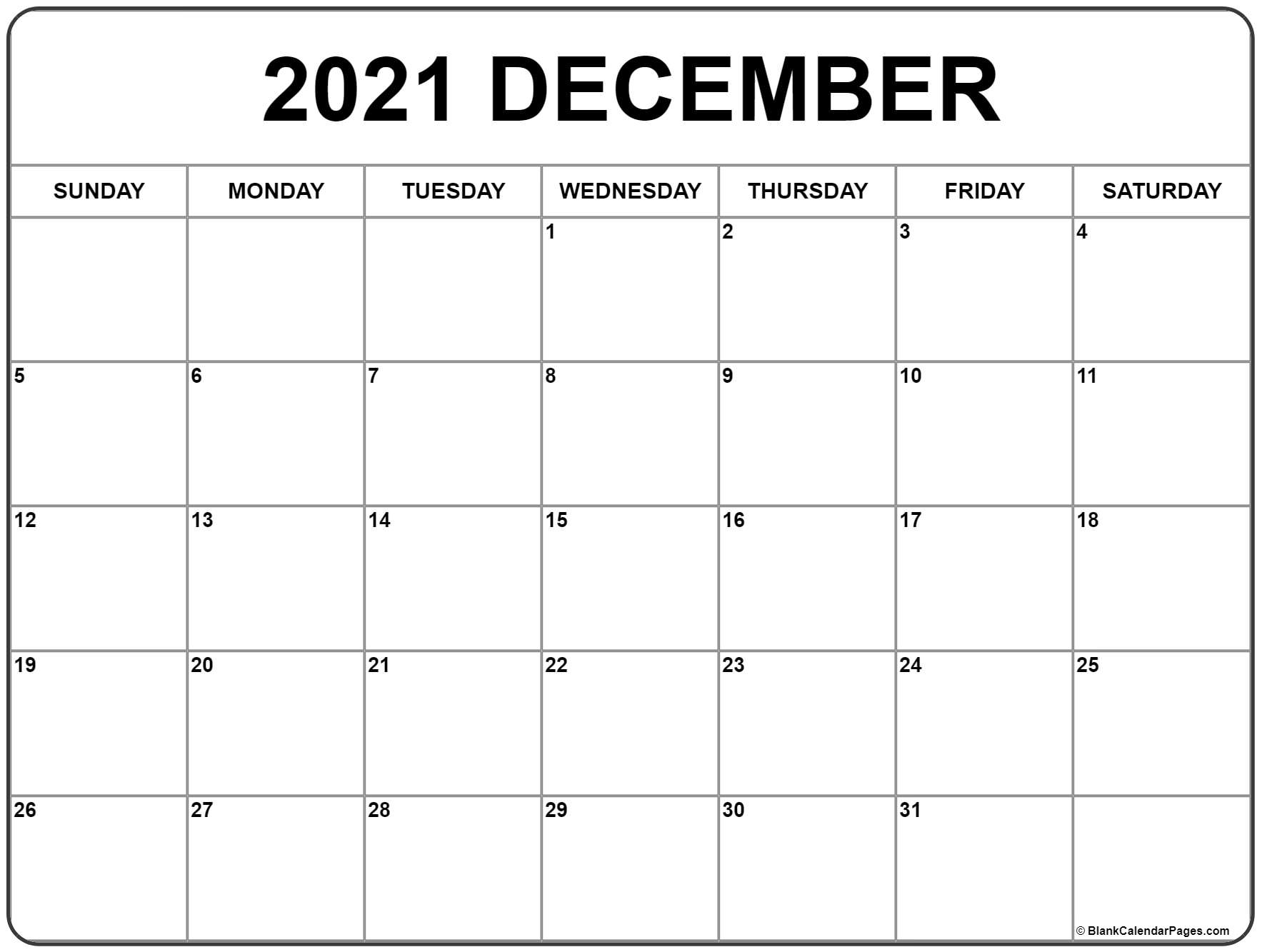 Free Printable Monthly Calendar December 2021