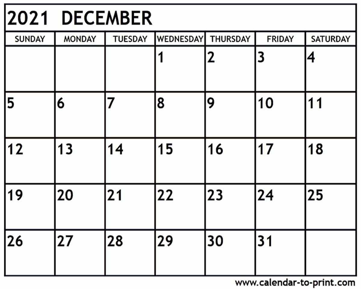 December 2021 Calendar Printable