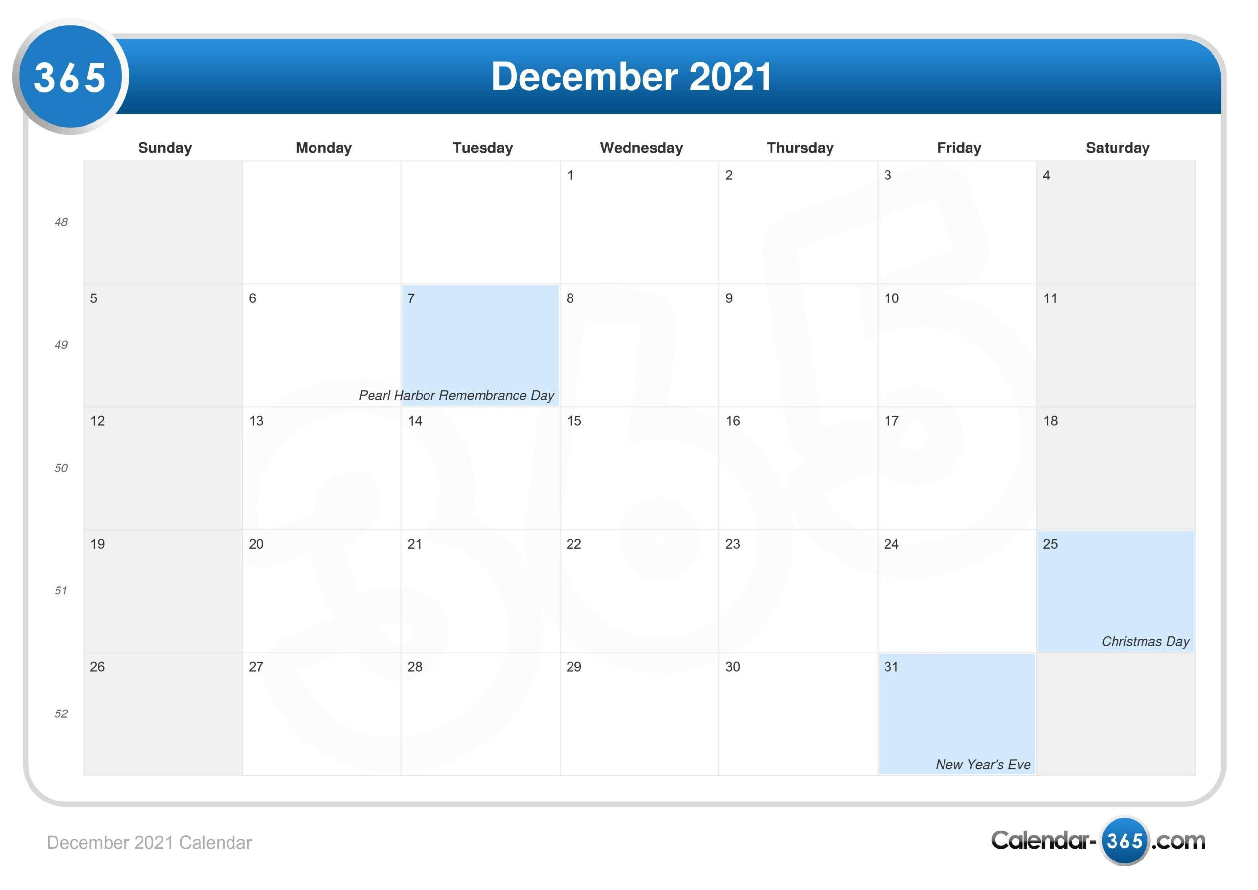 December 2021 Calendar