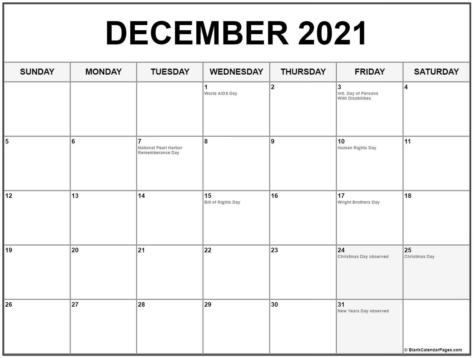 December 2021 Calendar With Holidays