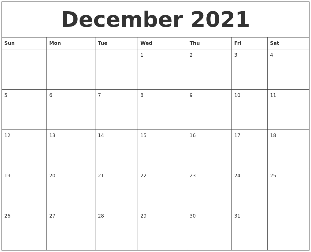 Free Printable Blank Calendar December 2021 Example Calendar Printable