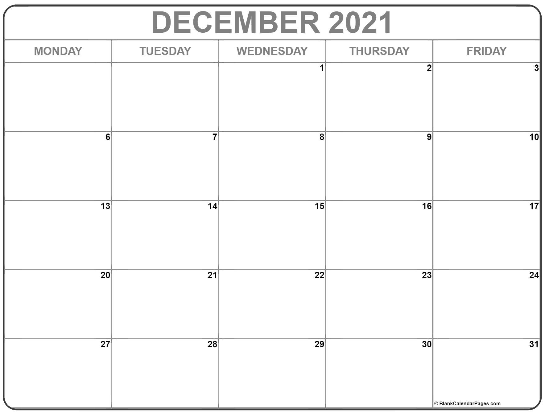 December 2021 Monday Calendar | Monday To Sunday