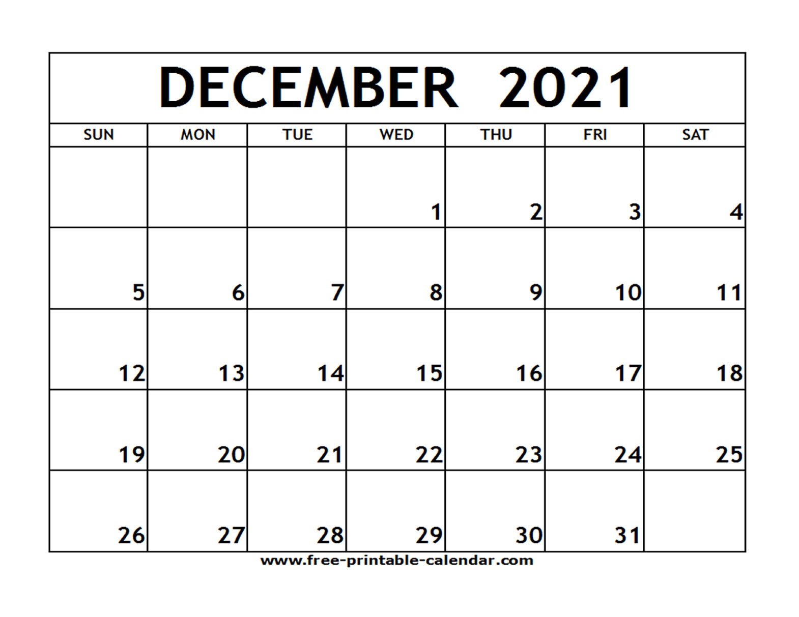 Printable December 2021 Calendar Free Pdf