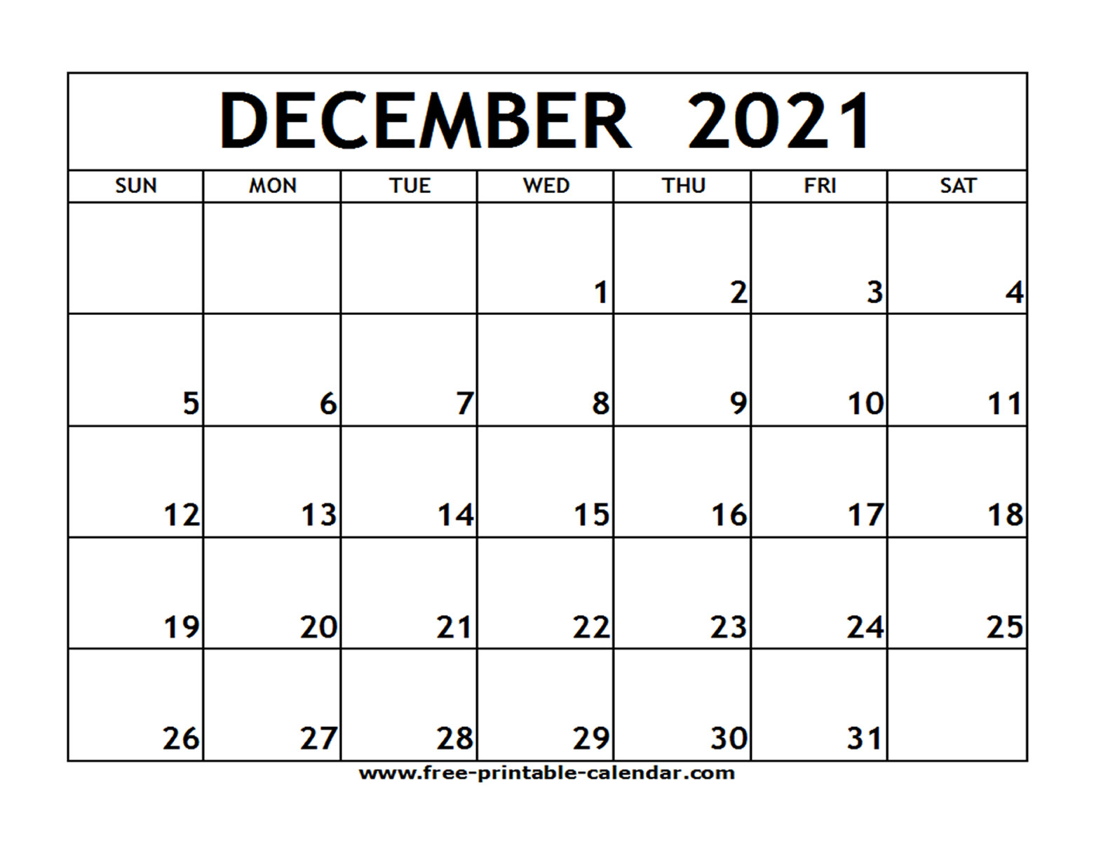 December 2021 Calendar Printable Example Calendar Printable