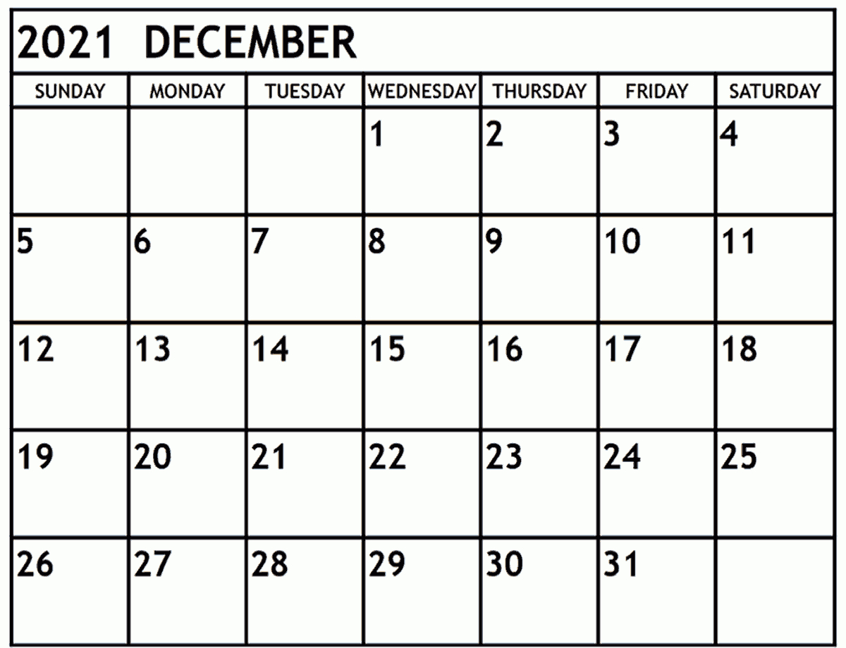 December Calendar 2021 | Monthly Calendar Printable