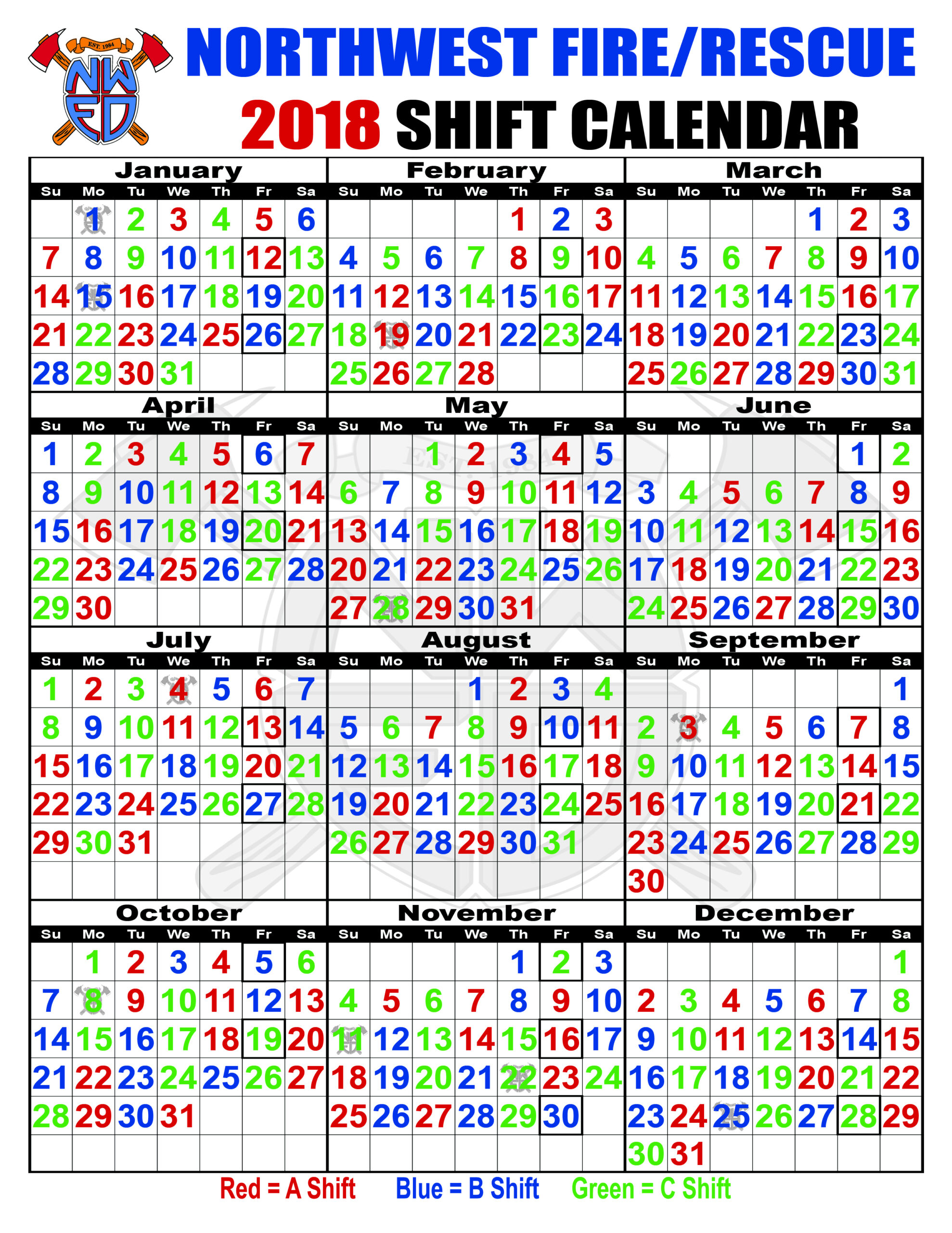 Fire Shift Calendar Abc Example Calendar Printable