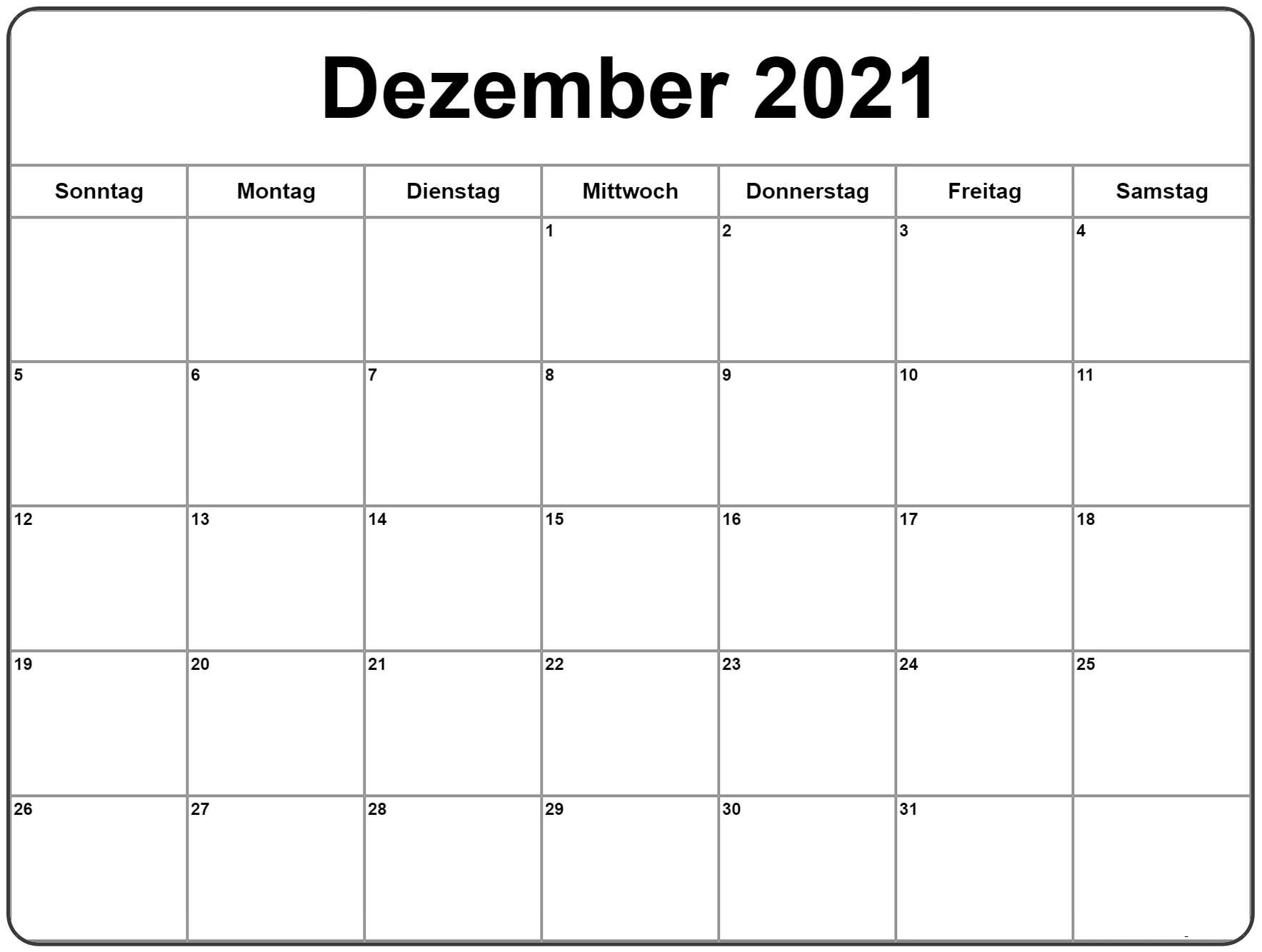 Dezember 2021 Kalender Mit Feiertagen [Pdf, Word, Excel