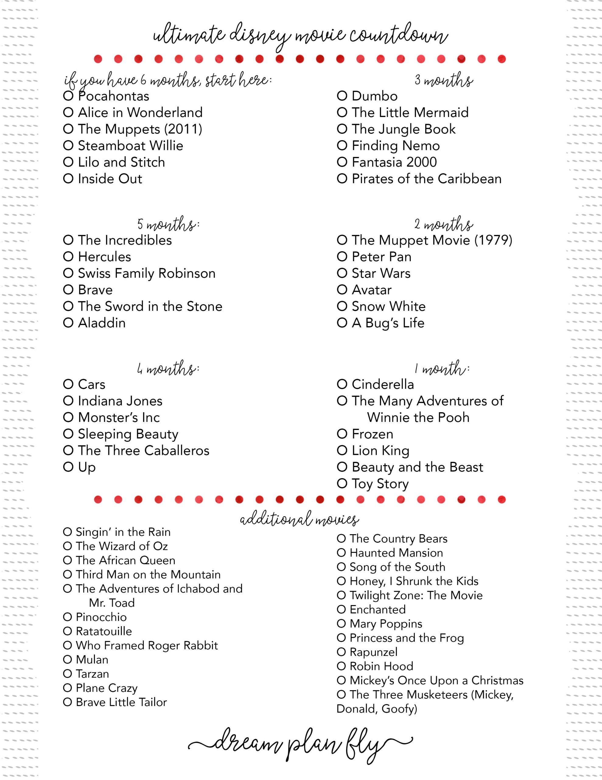 Disney Movie Countdown Checklist - Dream Plan Fly