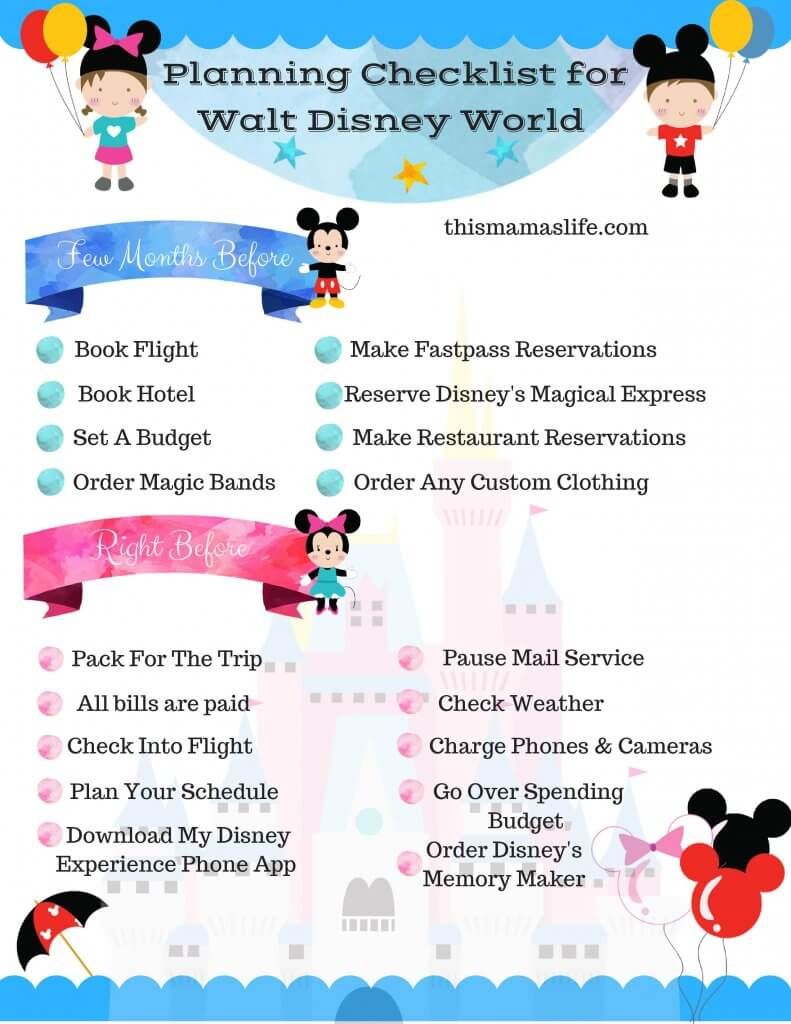Disney World Planning: Long/Short Term Checklist With