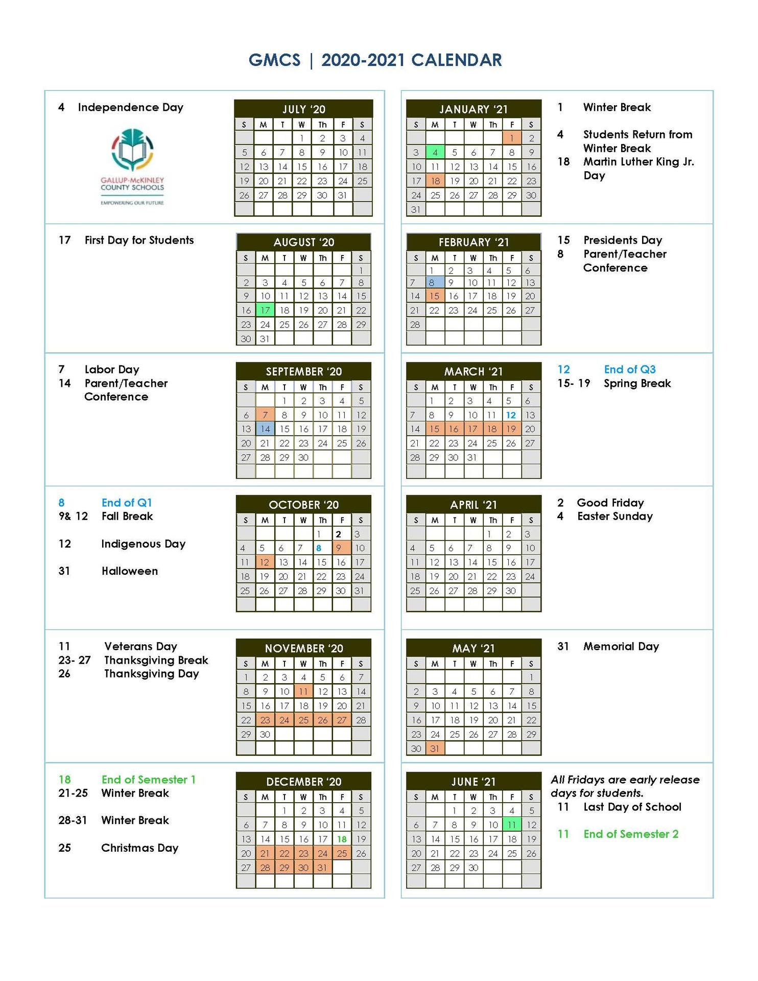 District School Year Calendar/Graduation Dates – Parents