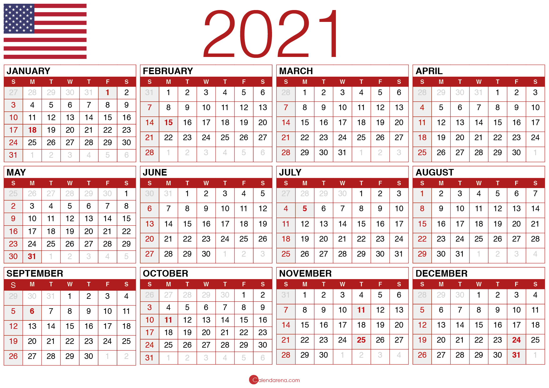 Download Free Printable Calendar 2021 - Calendarena