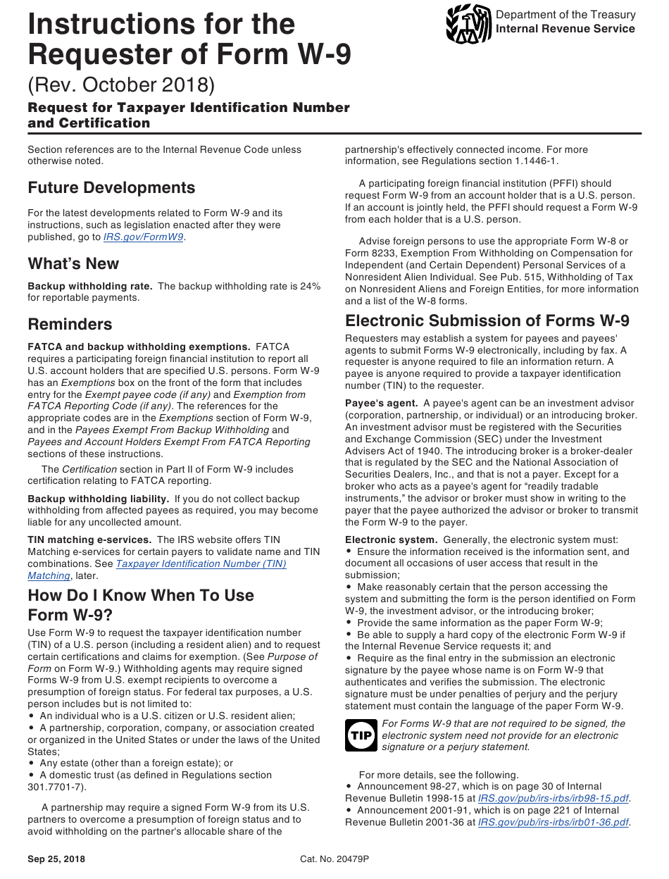 Download Instructions For Irs Form W-9 Request For Taxpayer