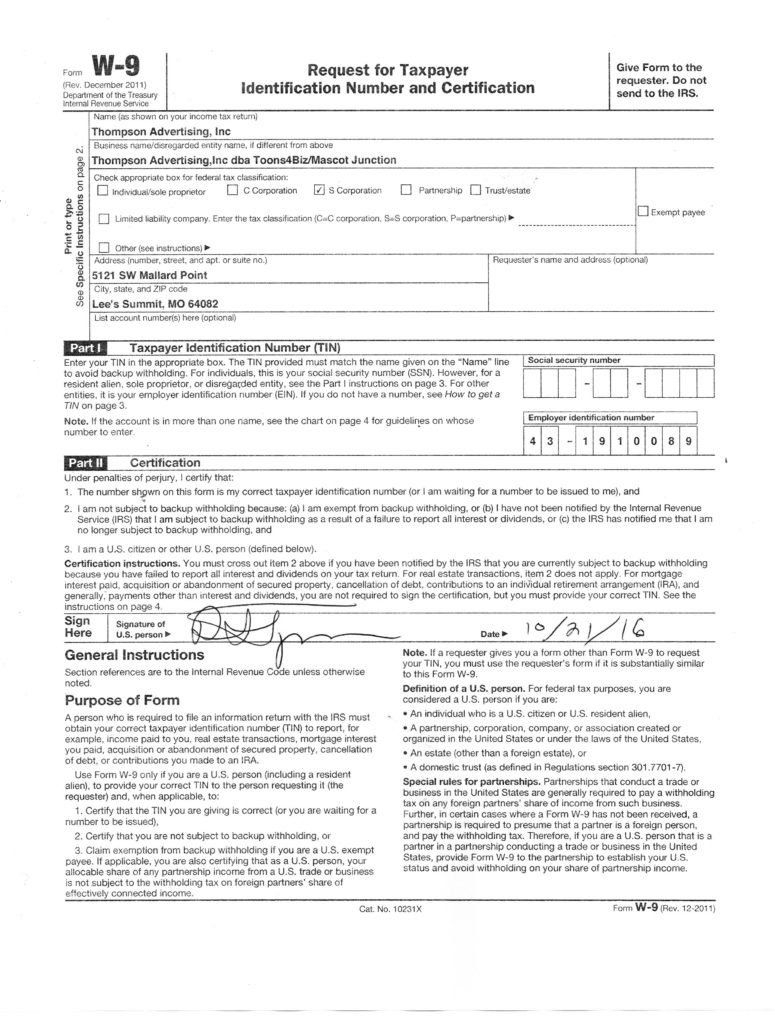 Downloadable W 9 Form W9 Form Mascot Junction | Fillable