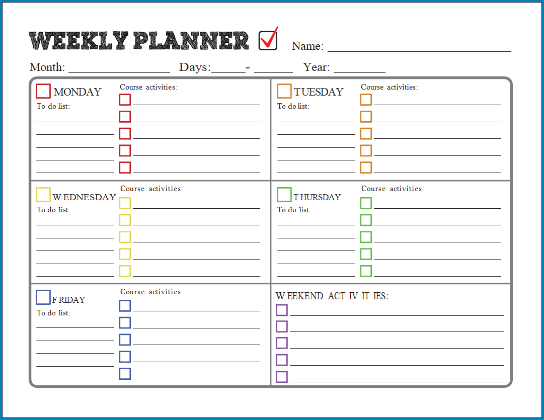 √ Free Printable Best Weekly Planner Template | Templateral