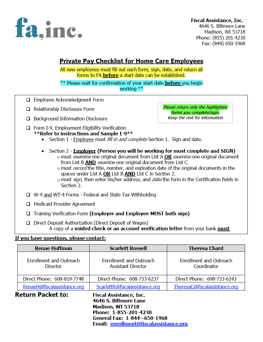 Employer Agent Forms | Fiscal Assistance