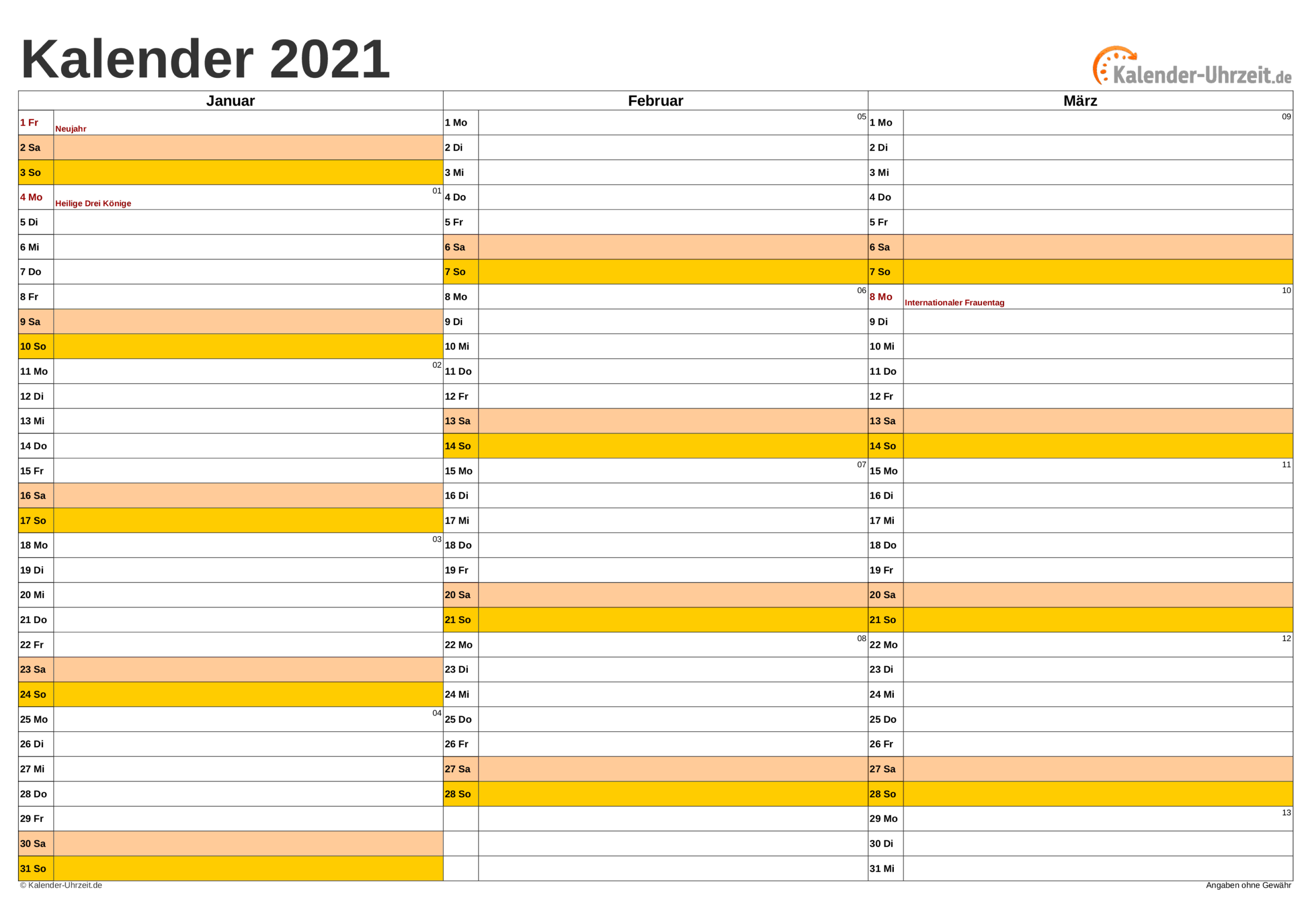 Excel-Kalender 2021 - Kostenlos