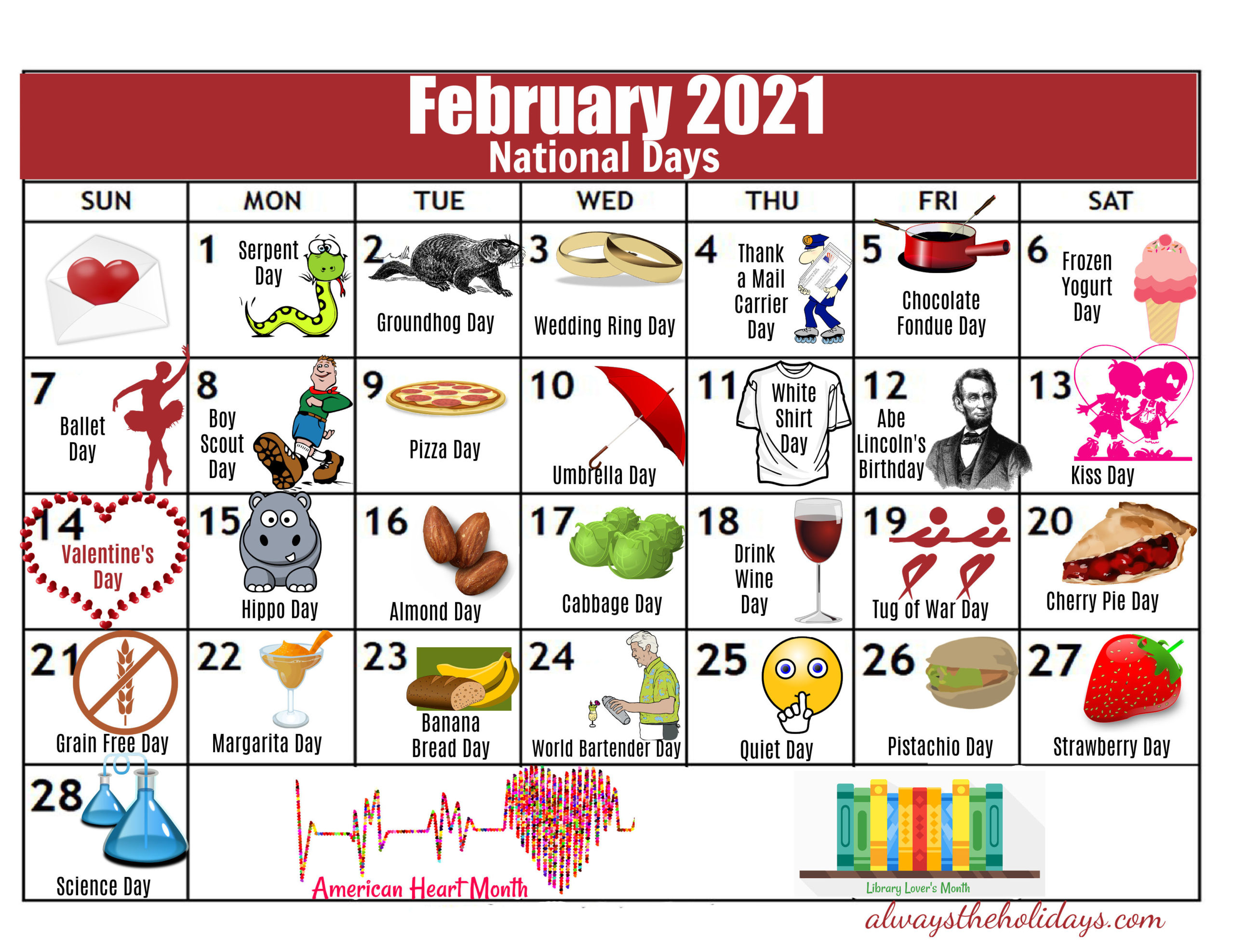 February National Day Calendar - 2021 Free Printable Calendars