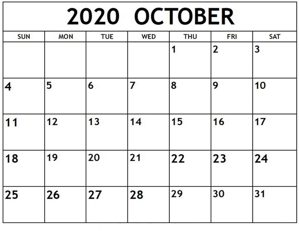 Fillable Calendar For October 2020 Excel | Free Printable