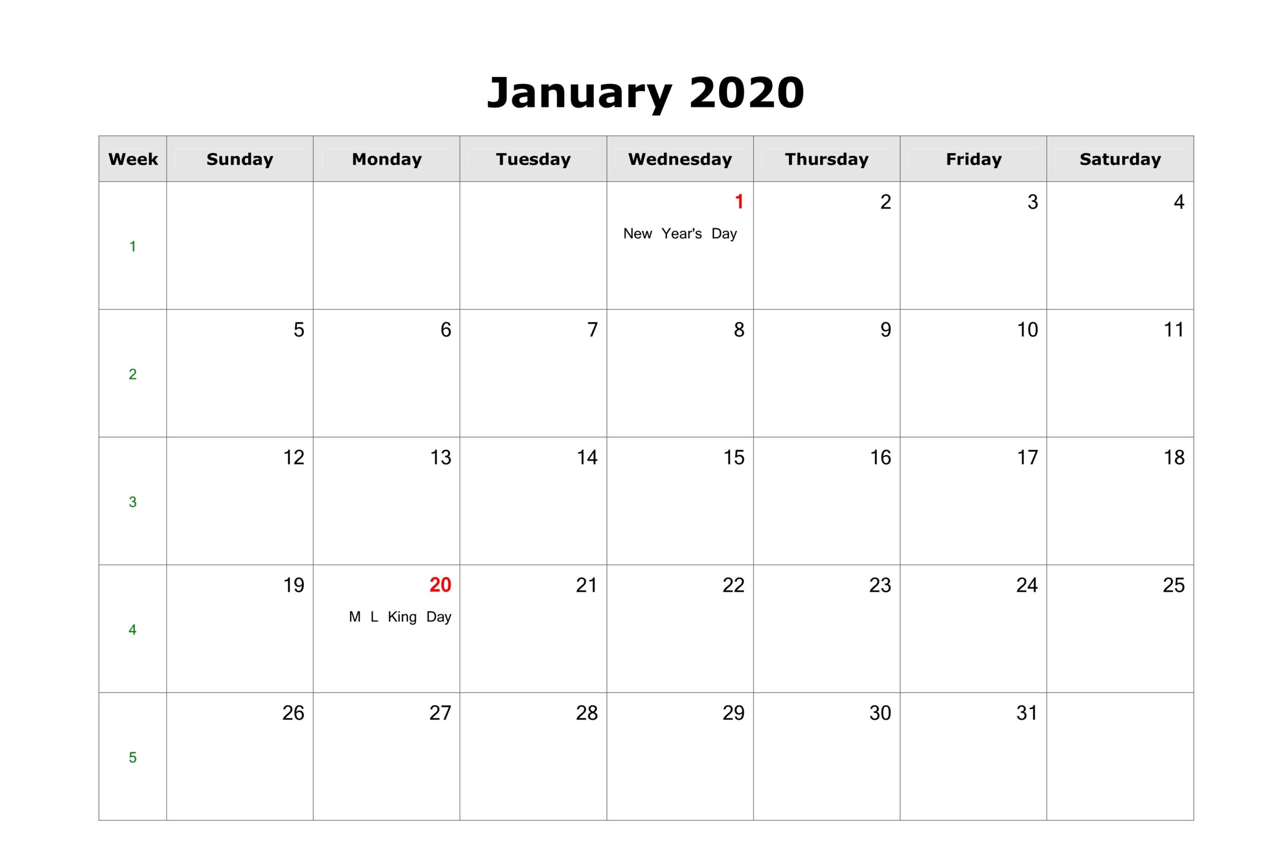 Fillable January Calendar 2020 Printable Editable With Notes