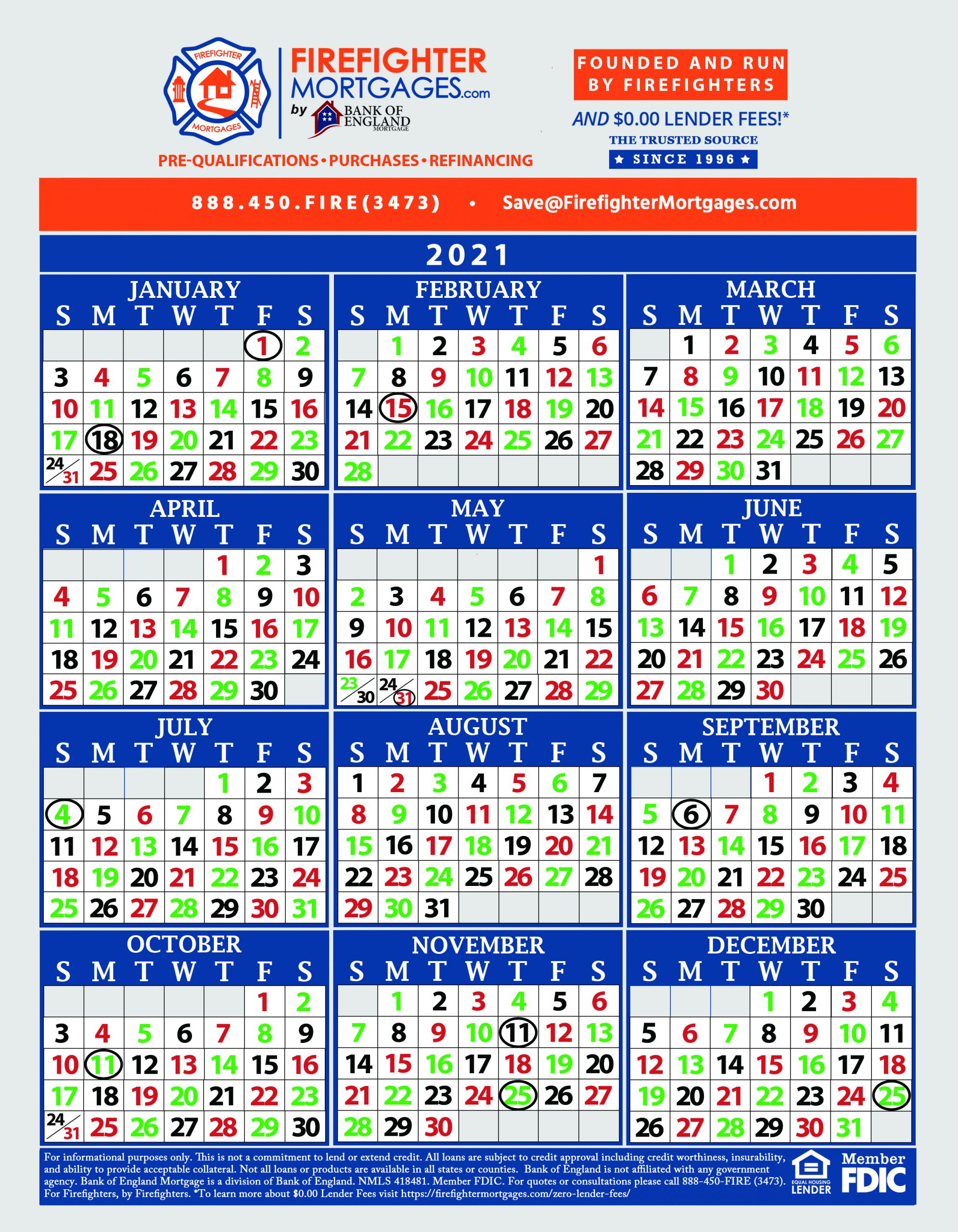Firefighter Shift Calendars - Firefighter Mortgages®