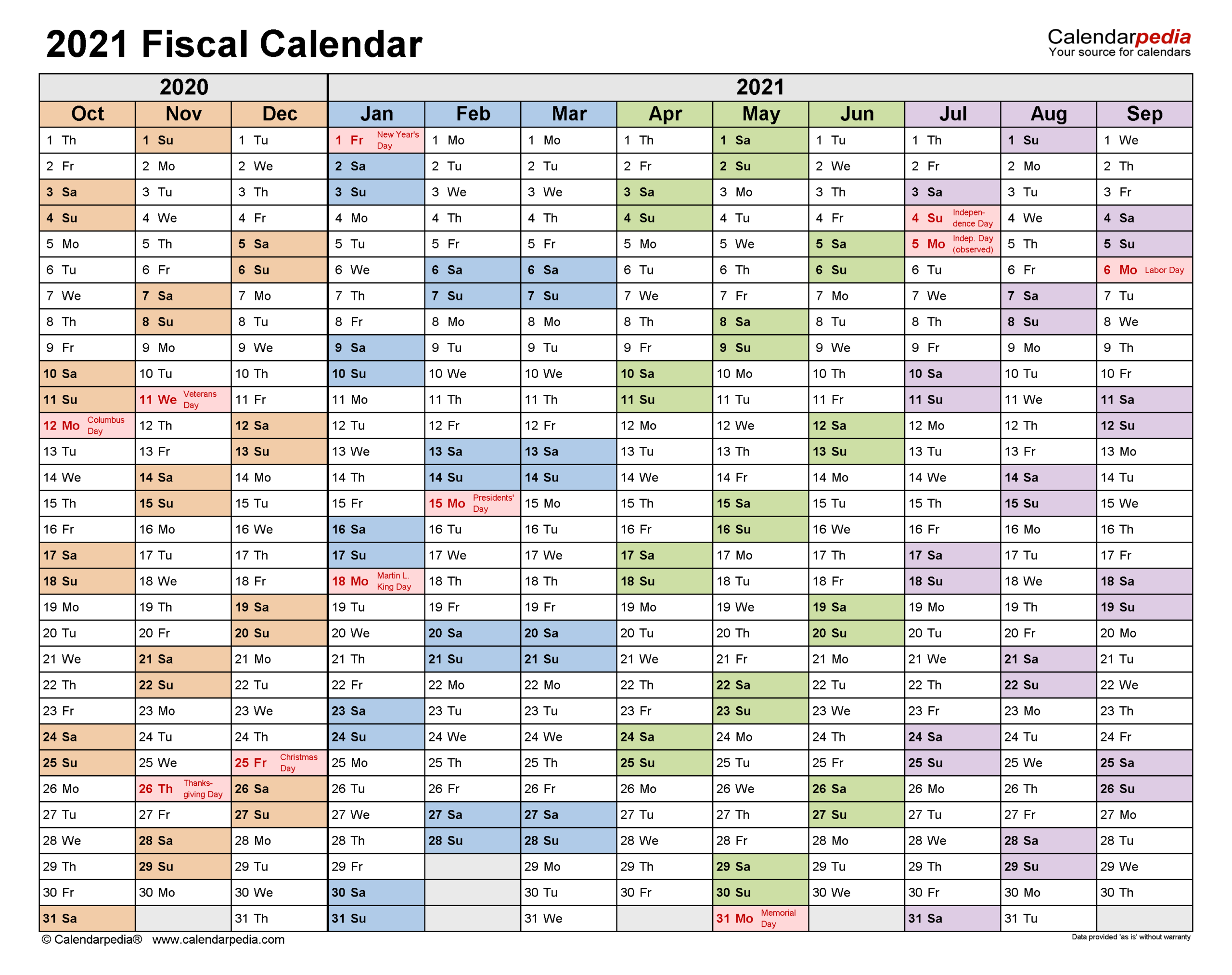 Fiscal Calendars 2021 - Free Printable Excel Templates