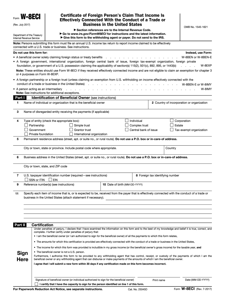 Form W-8ECI Printable