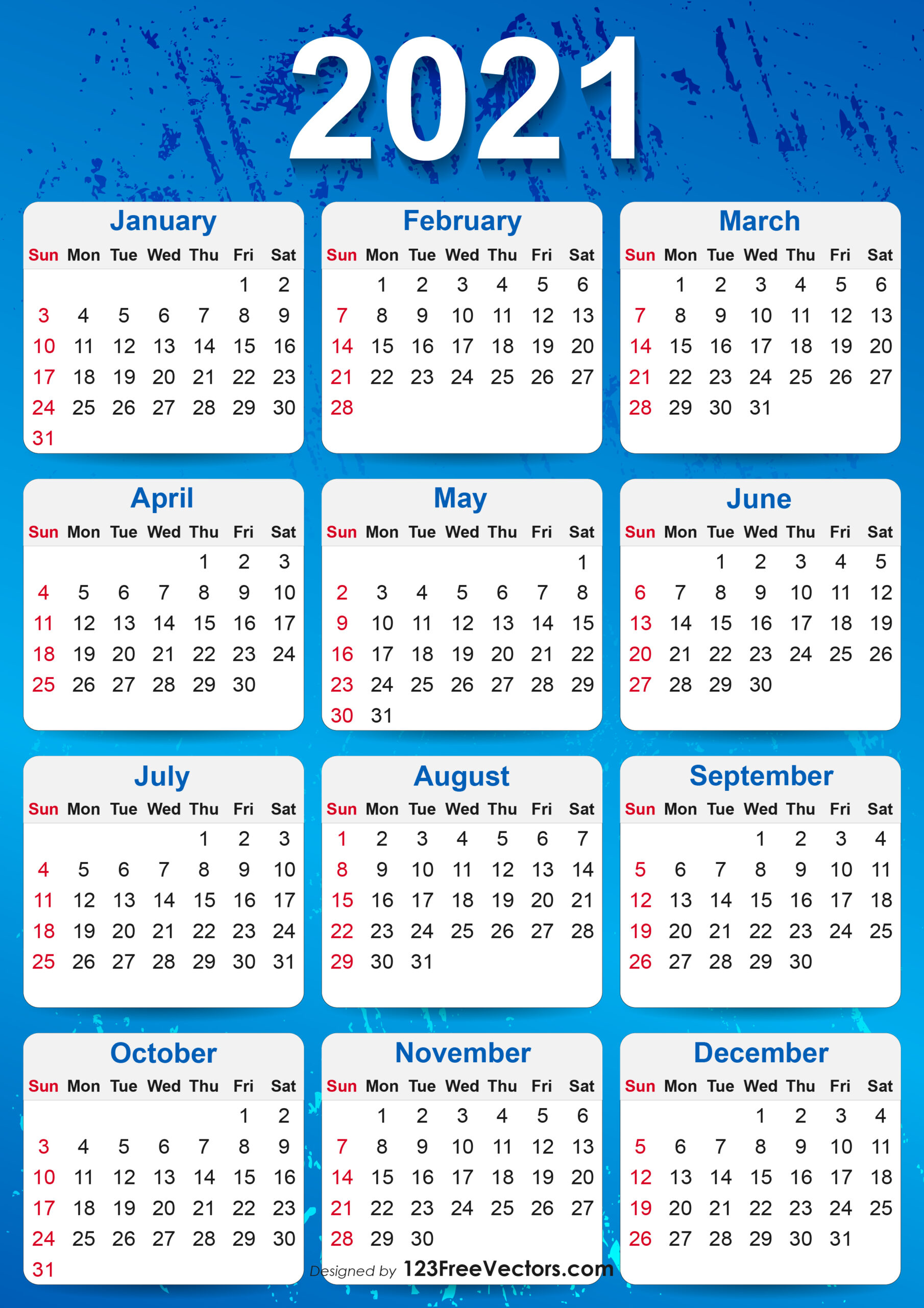 Free 2021 Yearly Calendar Printable