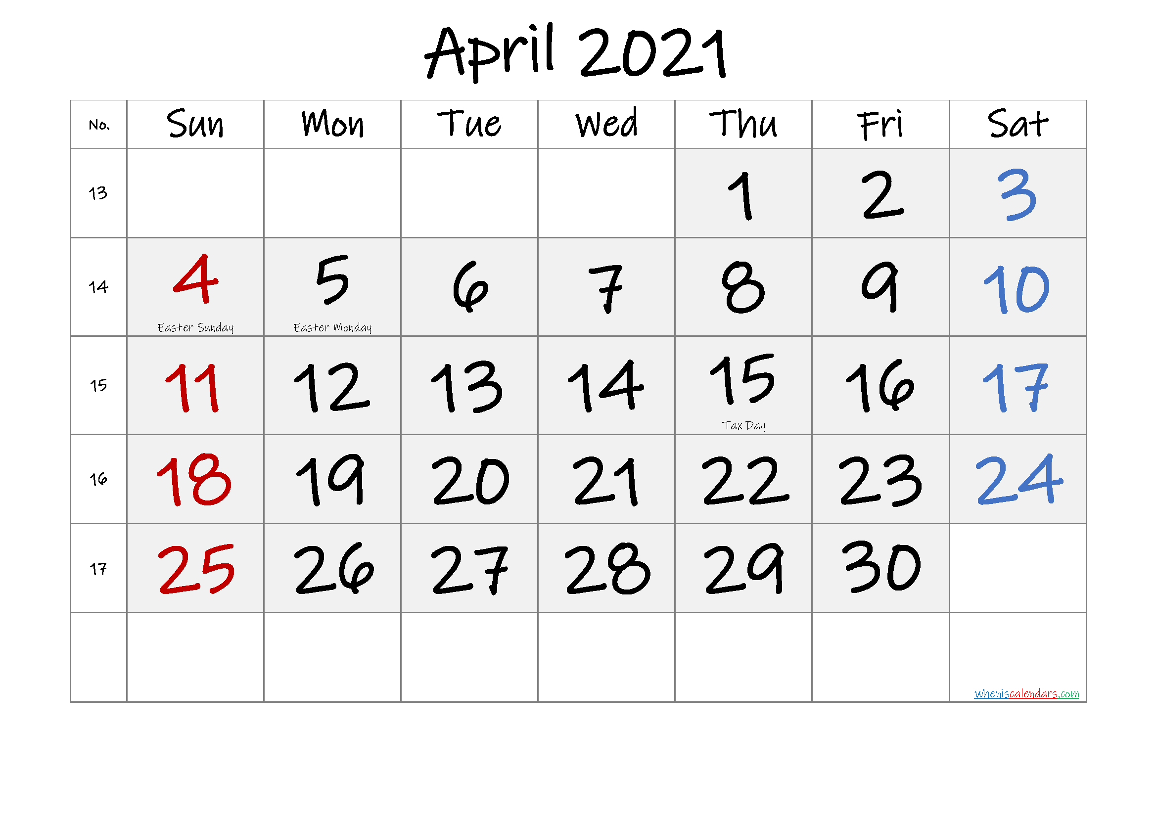 Free April 2021 Monthly Calendar Pdf-Template No.if21M52