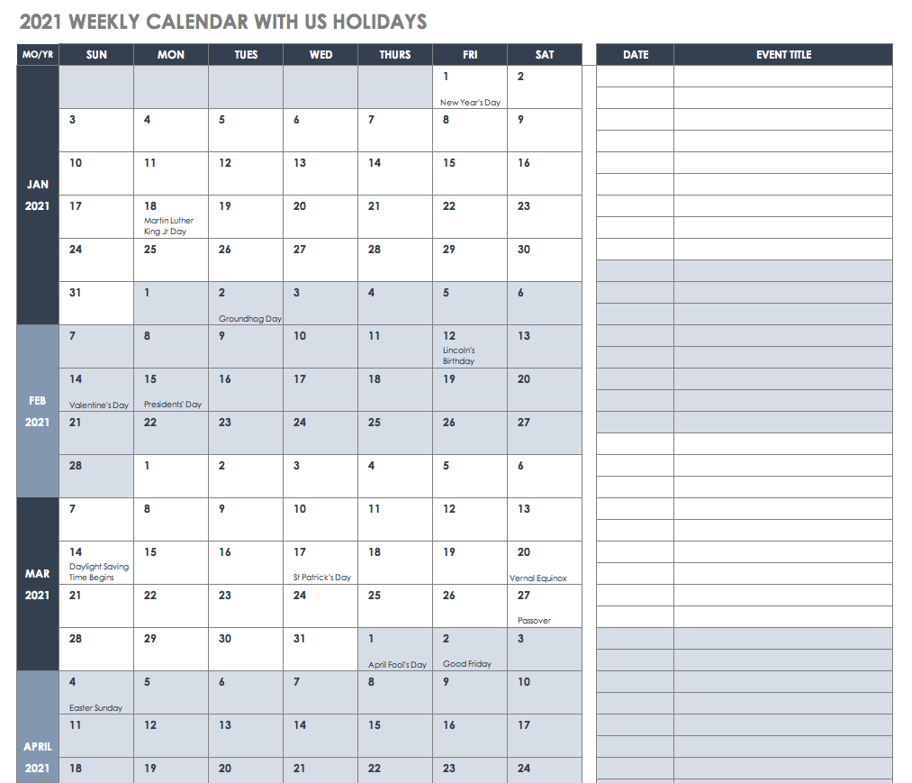 Free Blank Calendar Templates - Smartsheet