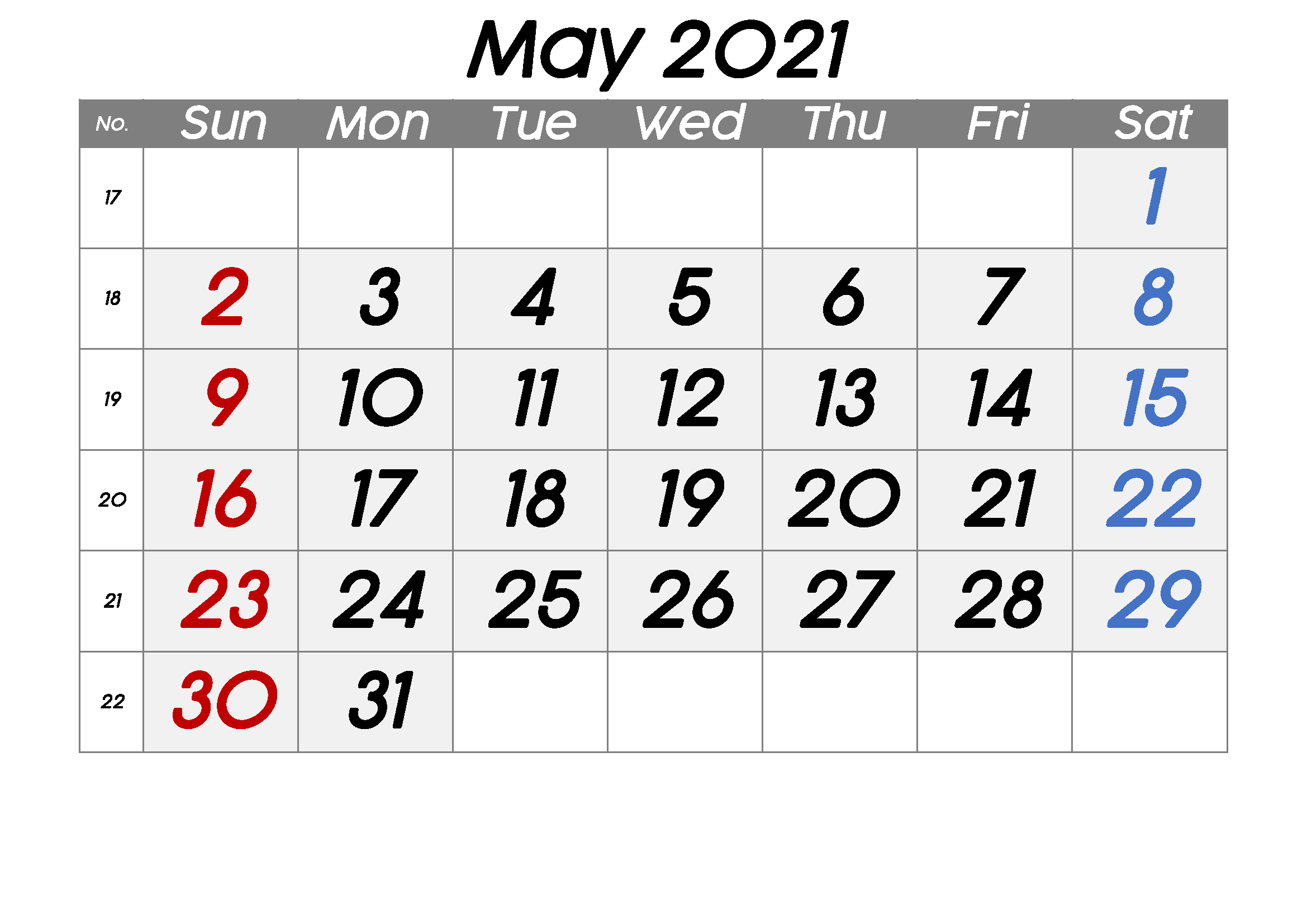 Free Blank May 2021 Printable Calendar Template [Pdf