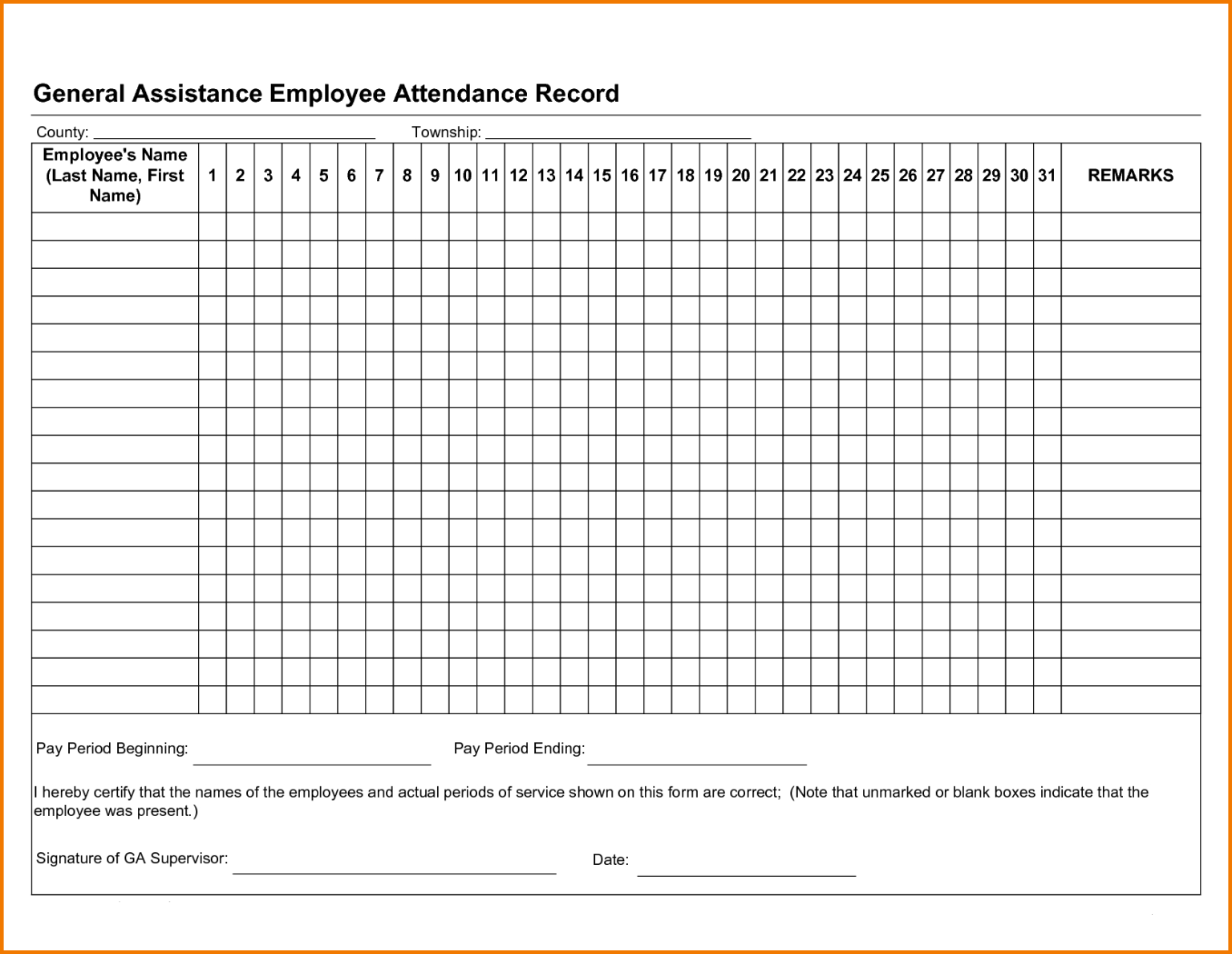 Employee Attendance Tracker Form Example Calendar Printable