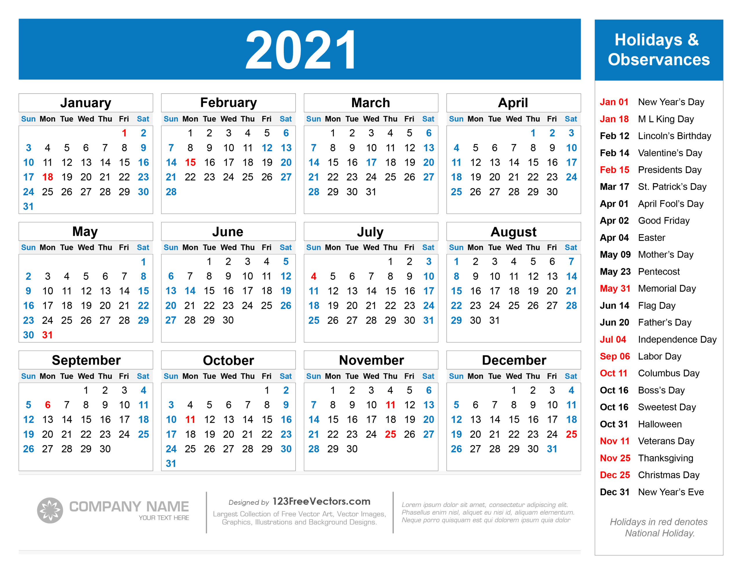 2021 Calendar With Holidays | Example Calendar Printable