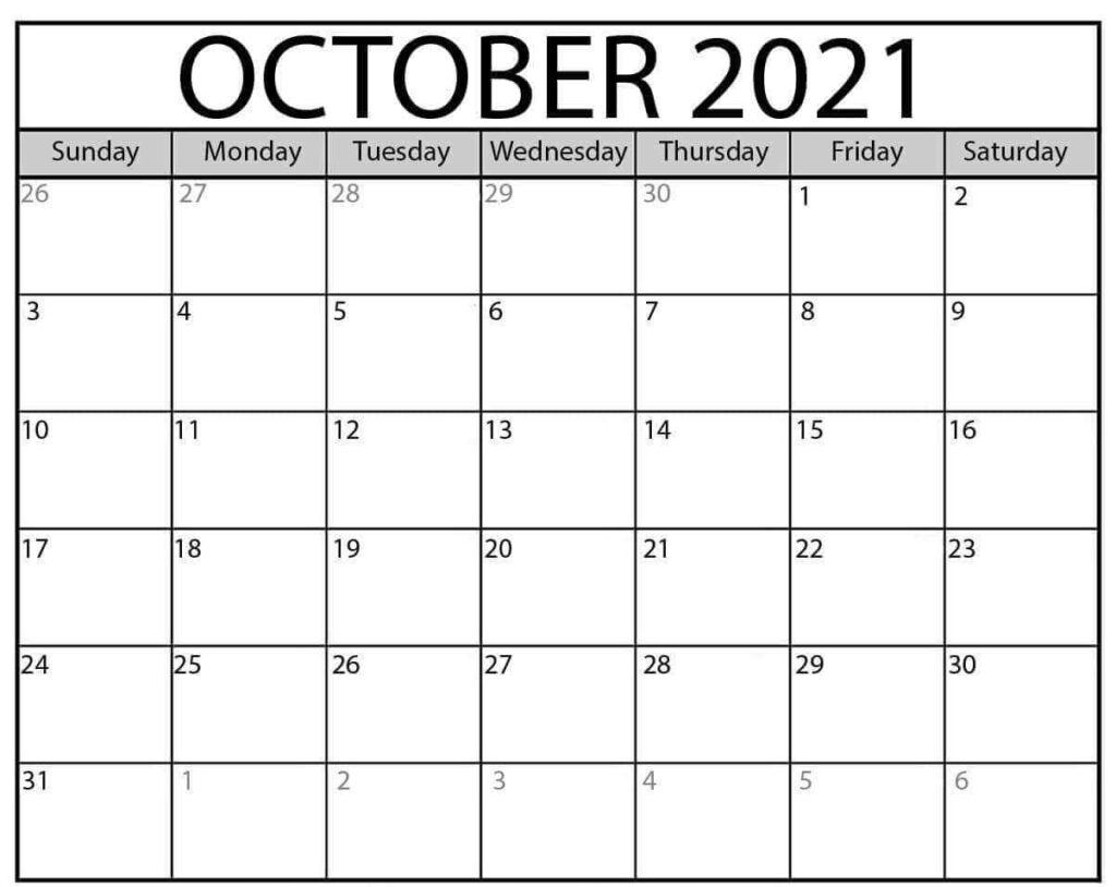 Free October Calendar 2021 Printable Template