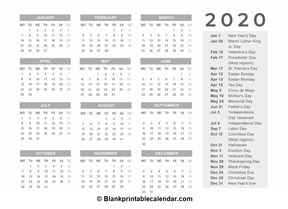 Free Printable 2020 Calendar - Blank Monthly And Yearly
