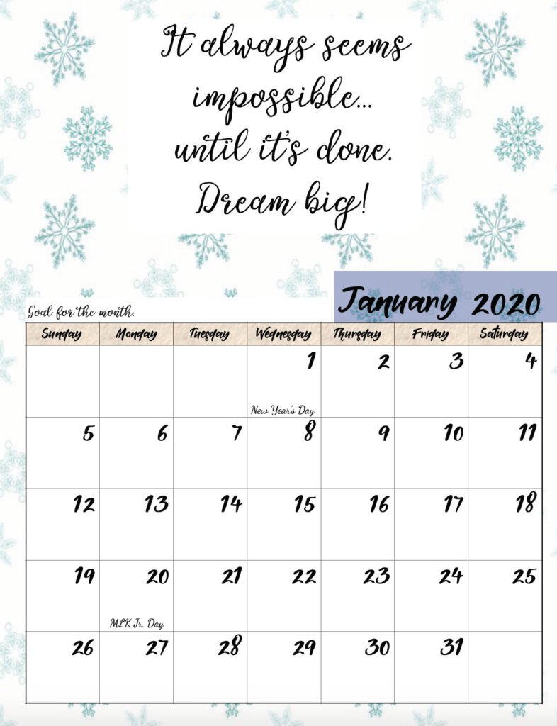 Free Printable 2020 Monthly Motivational Calendars