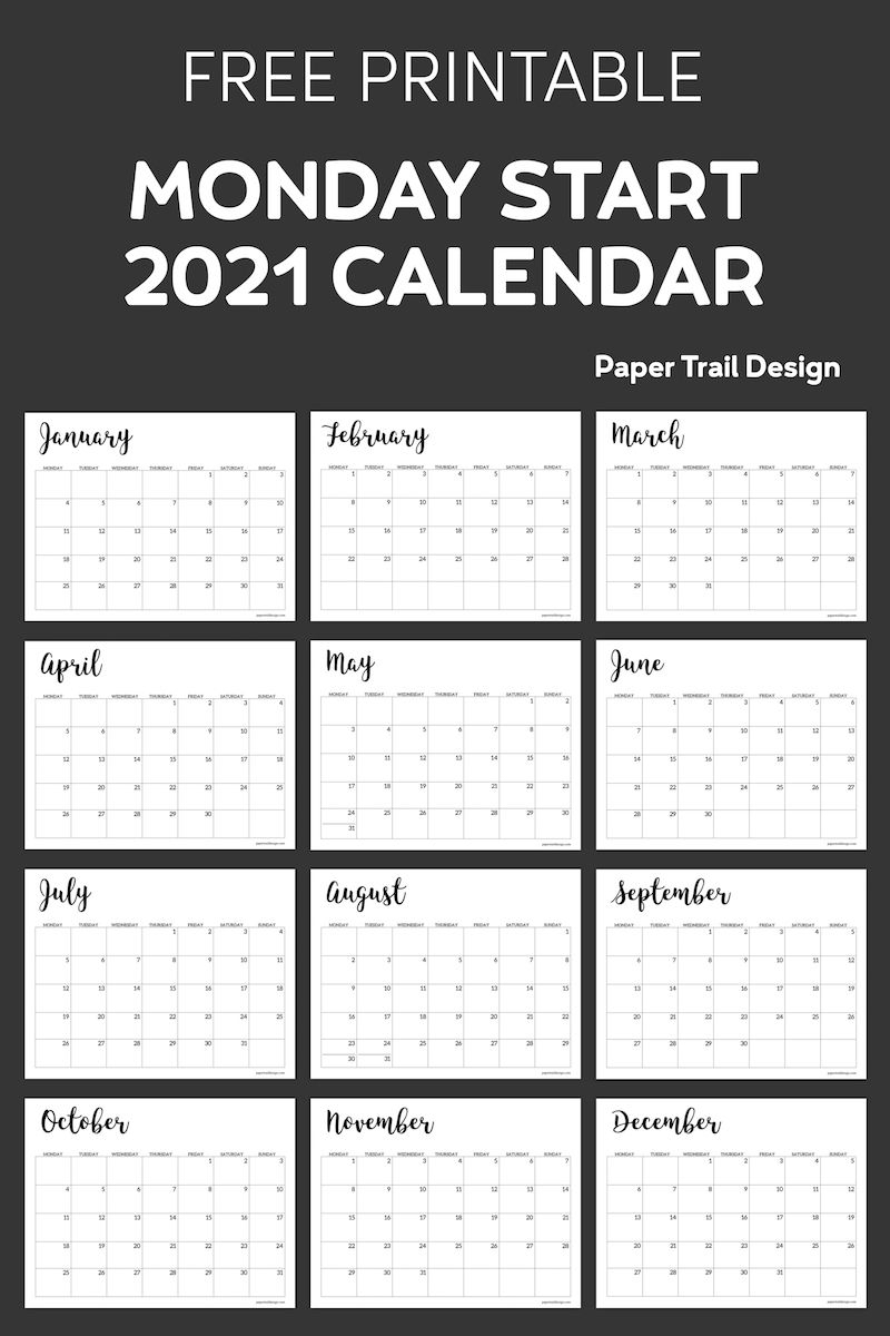 Free Printable 2021 Calendar - Monday Start | Paper Trail