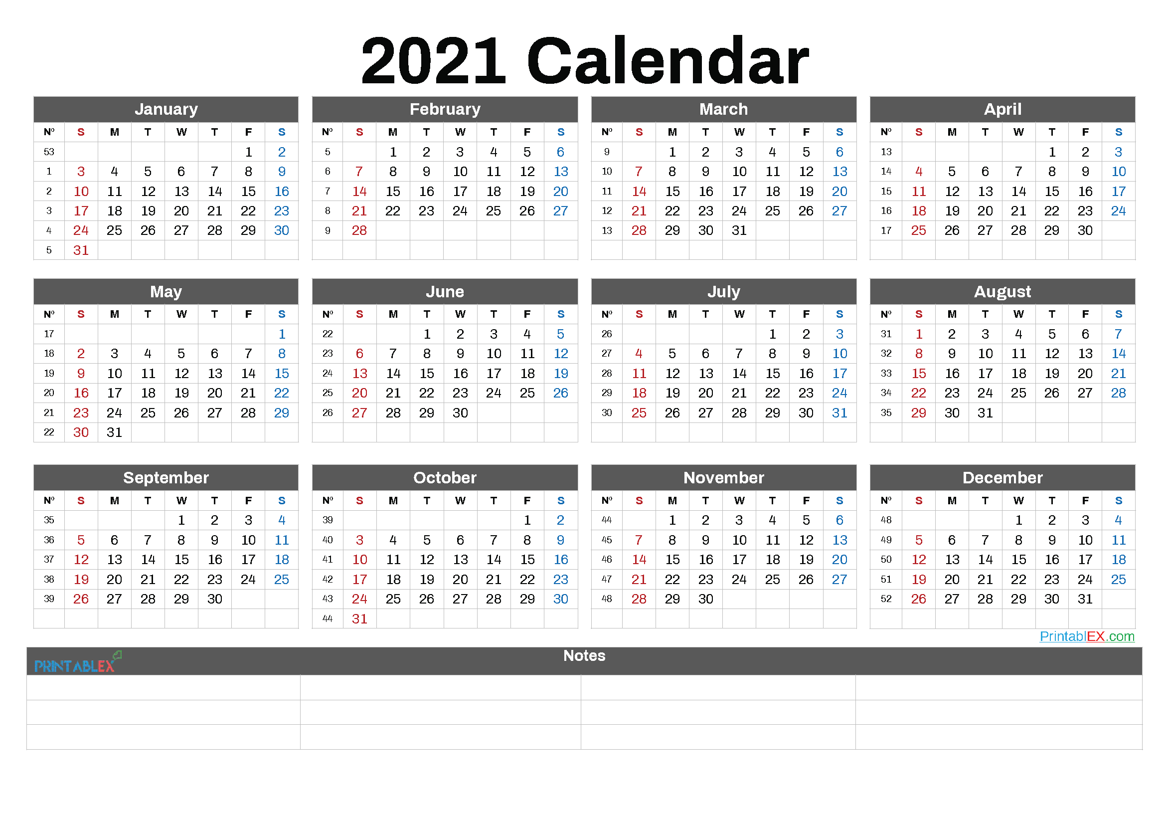 Free Printable 2021 Calendarmonth