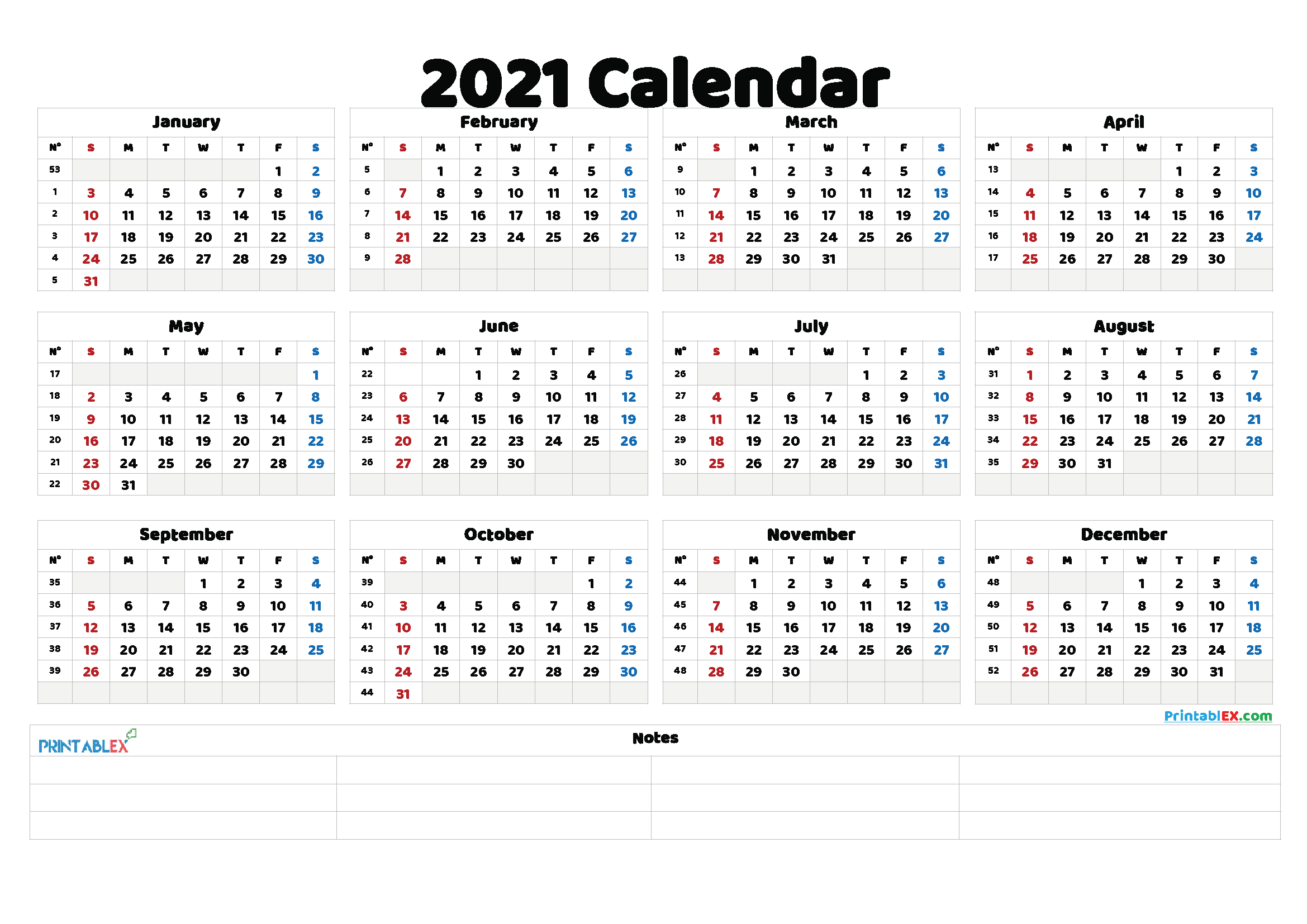 Free Printable 2021 Yearly Calendar – 21Ytw137 | Printable