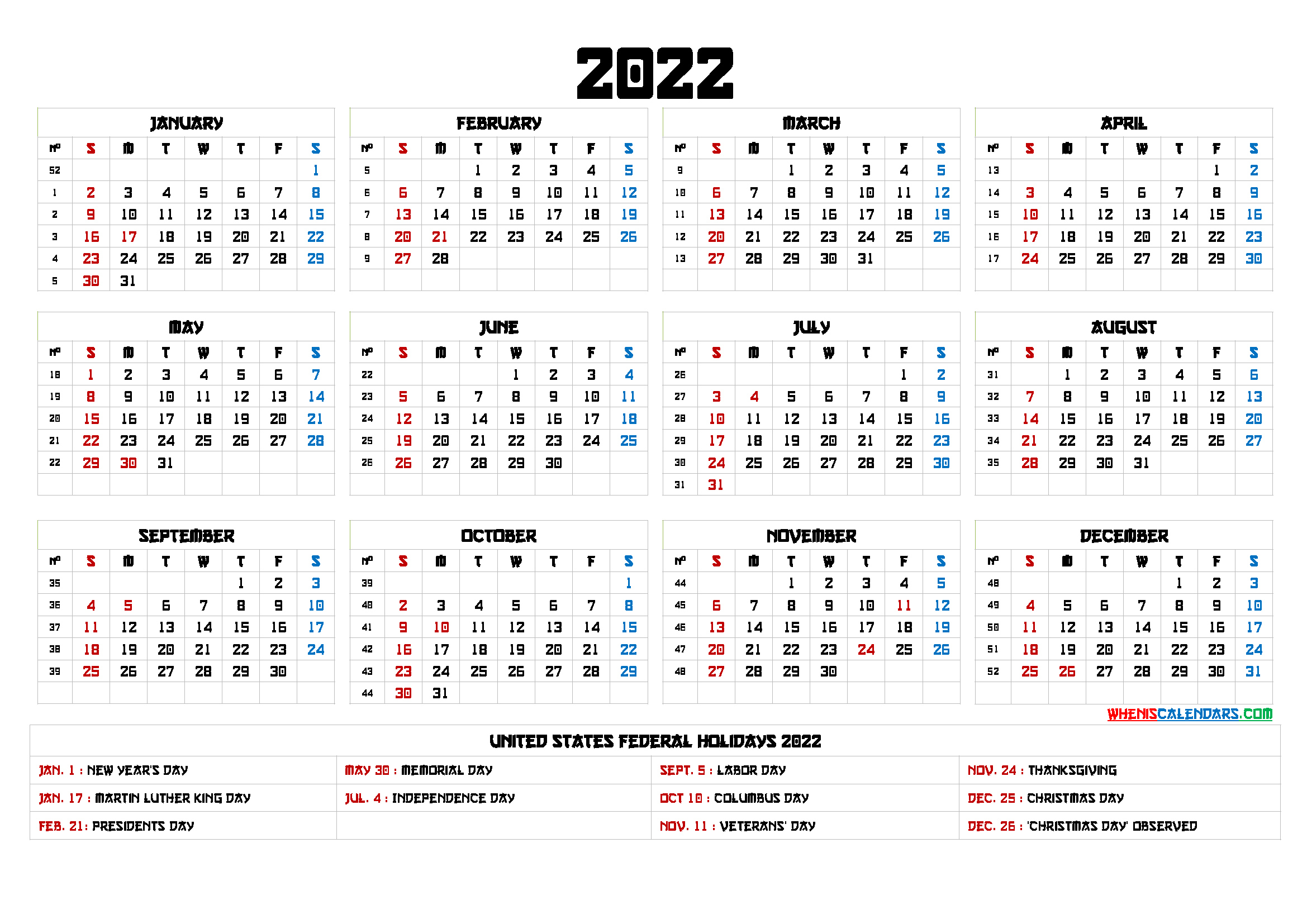 Free Printable 2022 Calendar Templates – 6 Templates