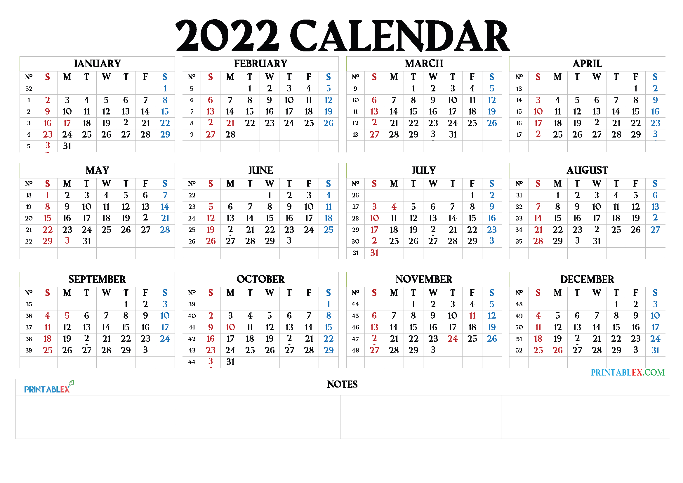 Free Printable 2022 Calendarmonth – 6 Templates – Free